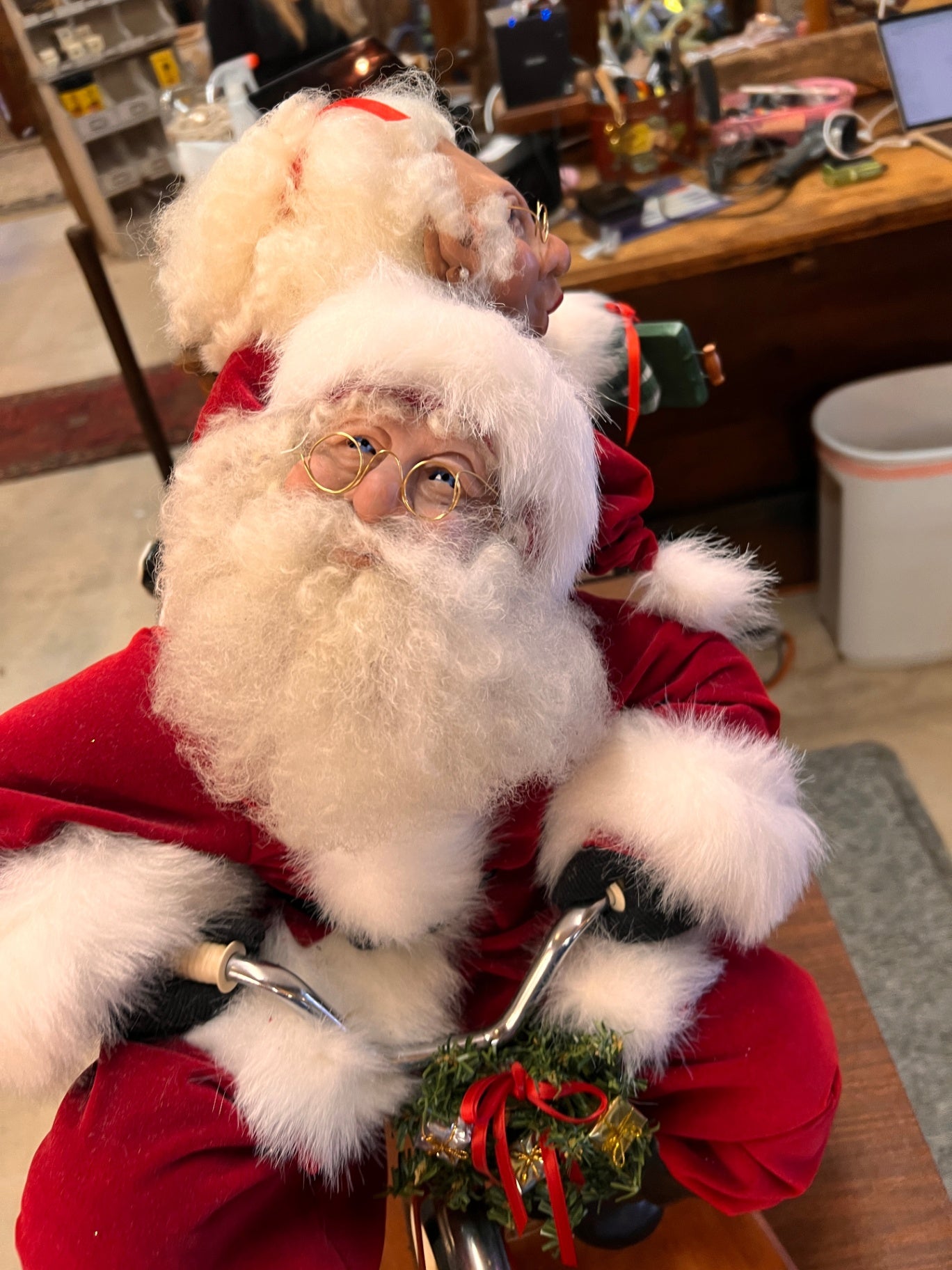 “Wild Ride” Santa and Mrs. Claus Sculpture by Lynda Hawley – 23" x 24" x 21"