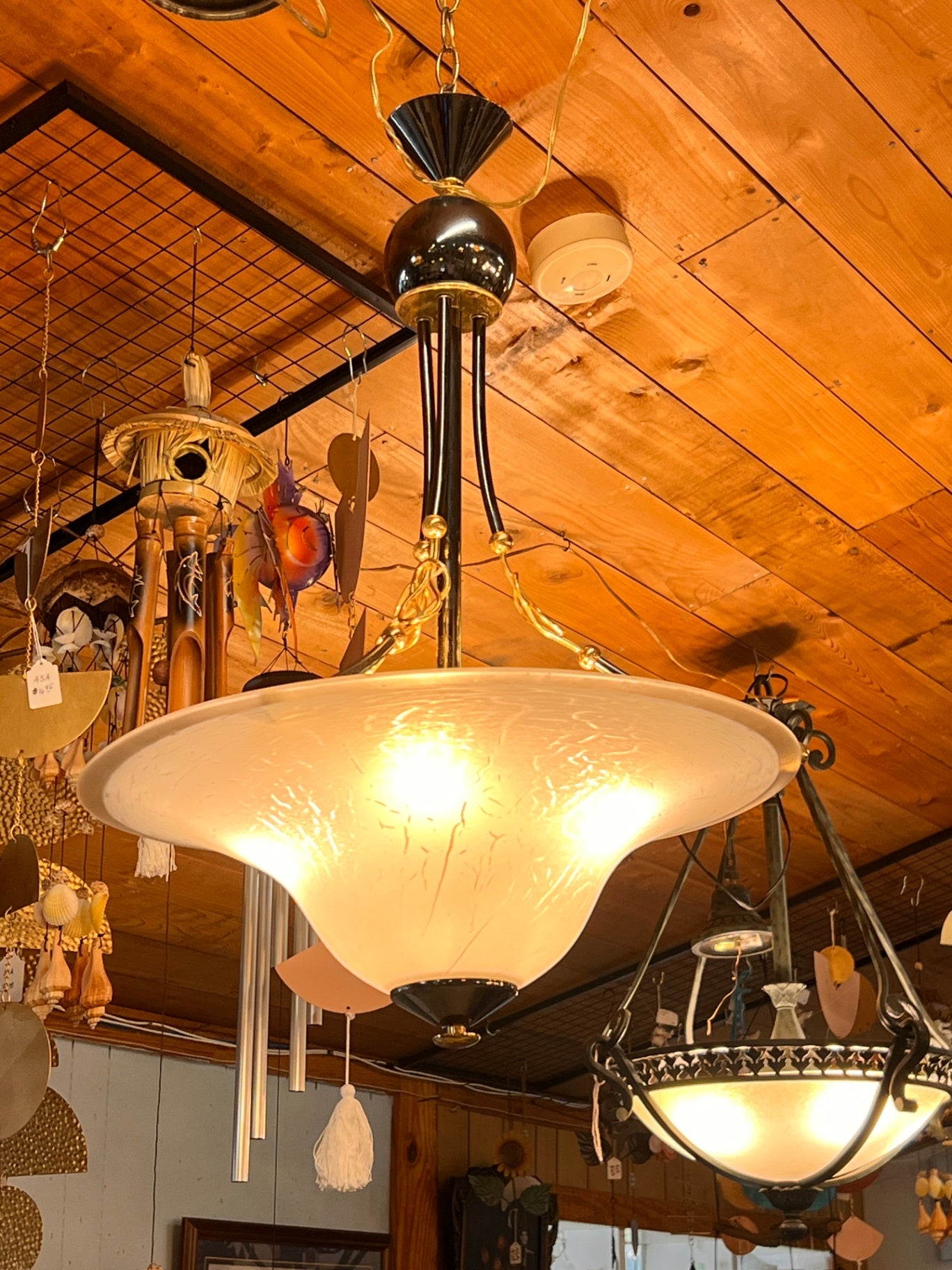 Gold, Silver And Frosted Glass Swag Fixture