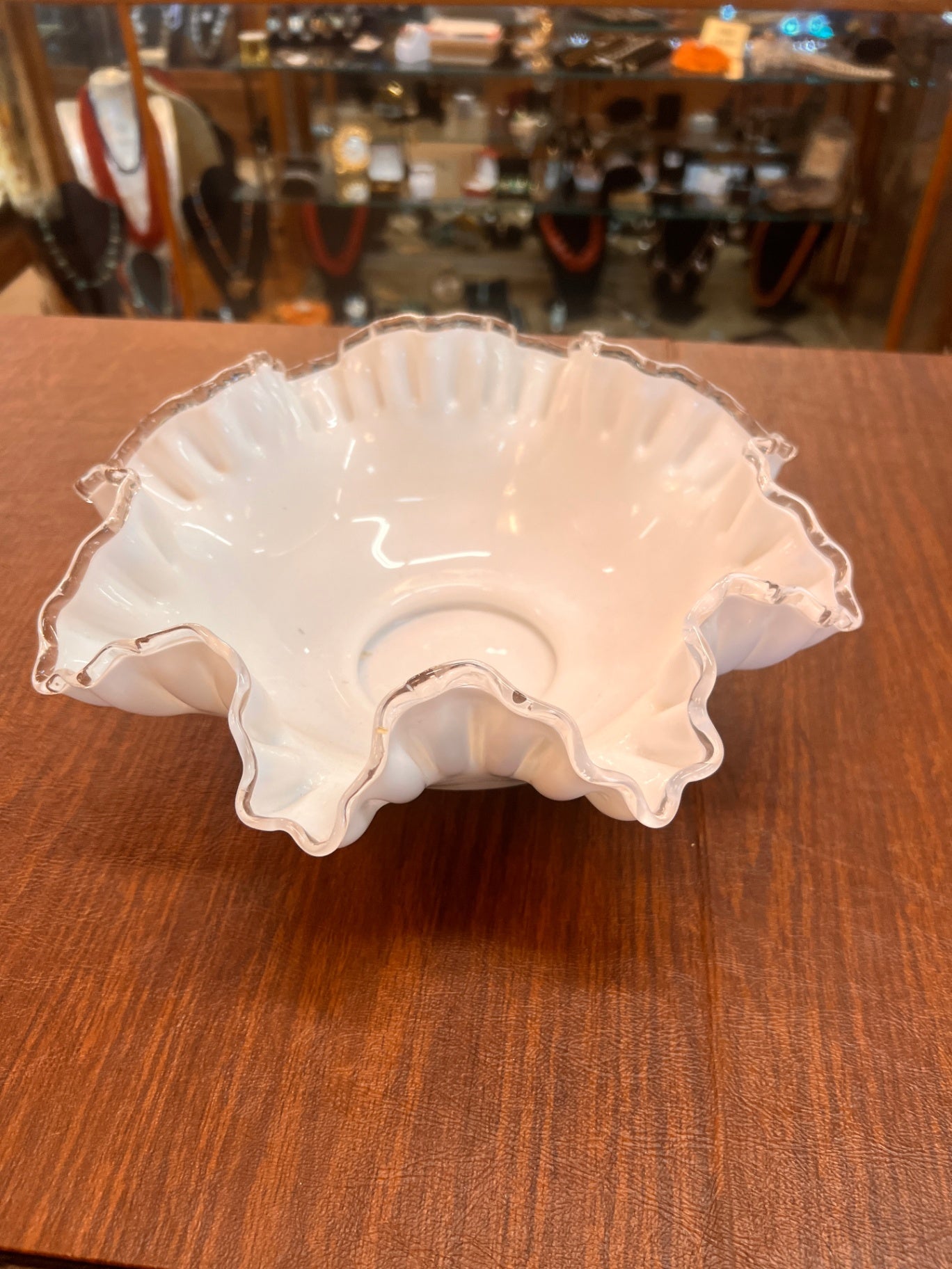 VTG Fenton White Milk Glass Silvercrest 10" Crimped Edge Bowl
