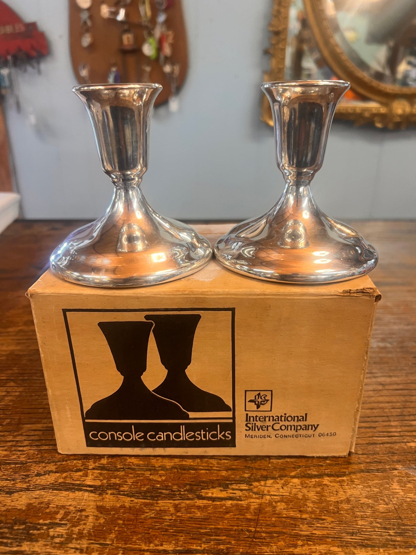International Silver Company Silver Plated Console Candlesticks