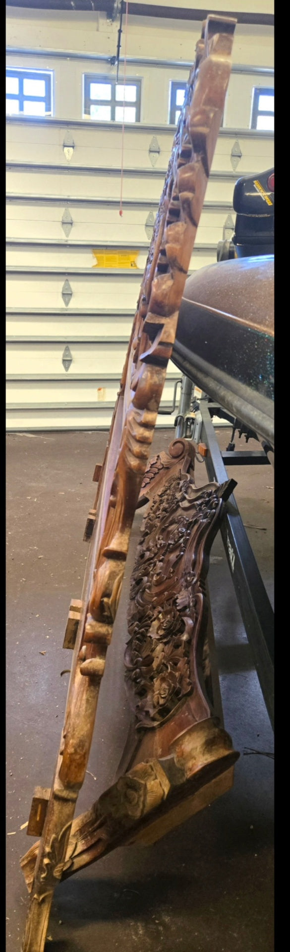 Walnut Carved Wood Headboard, Footboard, Side Rails Furniture King Size Very Good Imported