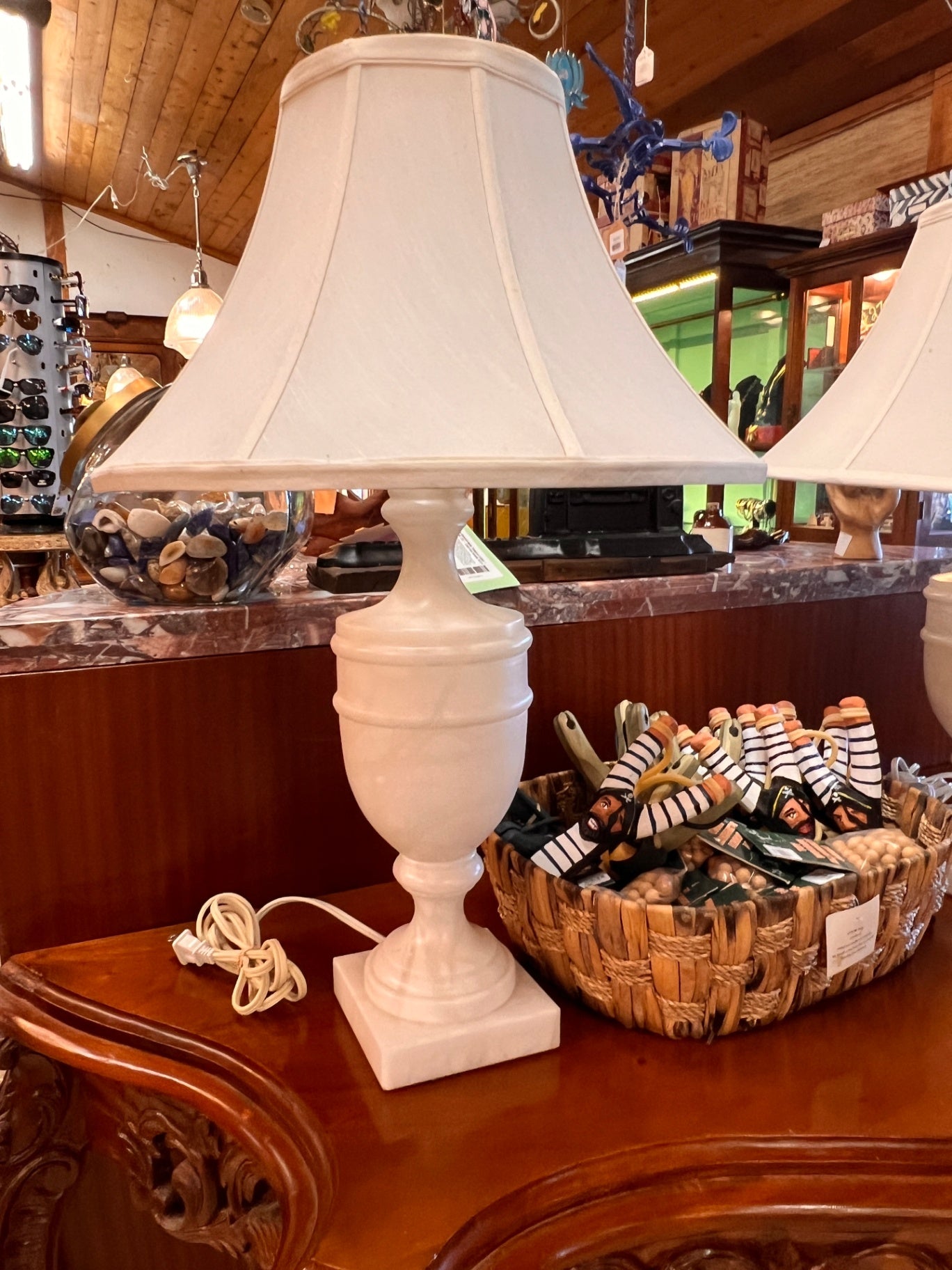 Pair of Spanish Hand-Carved Alabaster Urn Lamps – Classic Mediterranean Style