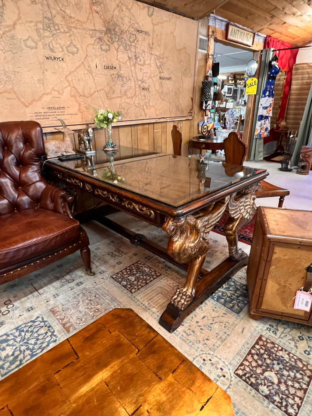 Monarch for Century “Griffin Library Table” (Model MN5023) — Hand-Carved Mahogany Executive Desk, ca. 2009