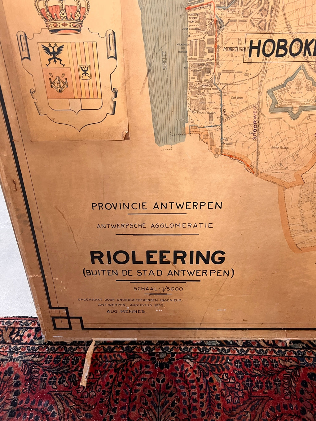 1932 Antwerp City Sewerage Master Plan – Original Linen Engineering Wall Map (12ft x 11ft)