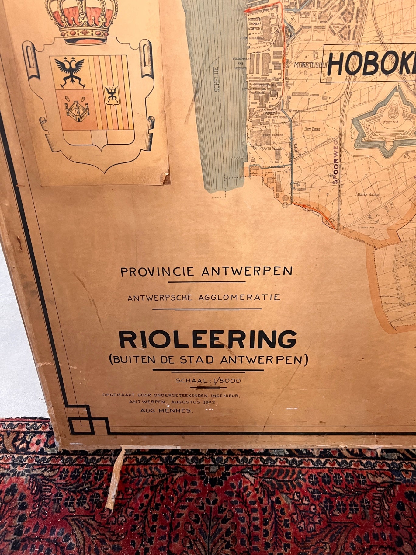 1932 Antwerp City Sewerage Master Plan – Original Linen Engineering Wall Map (12ft x 11ft)