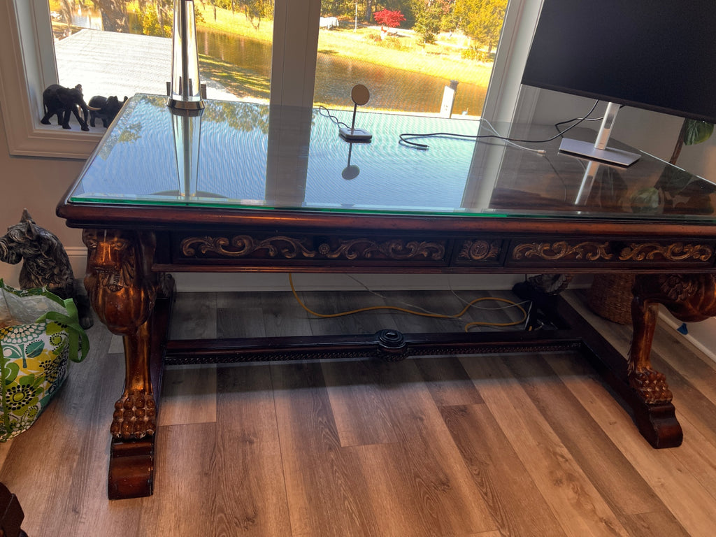 Monarch for Century “Griffin Library Table” (Model MN5023) — Hand-Carved Mahogany Executive Desk, ca. 2009