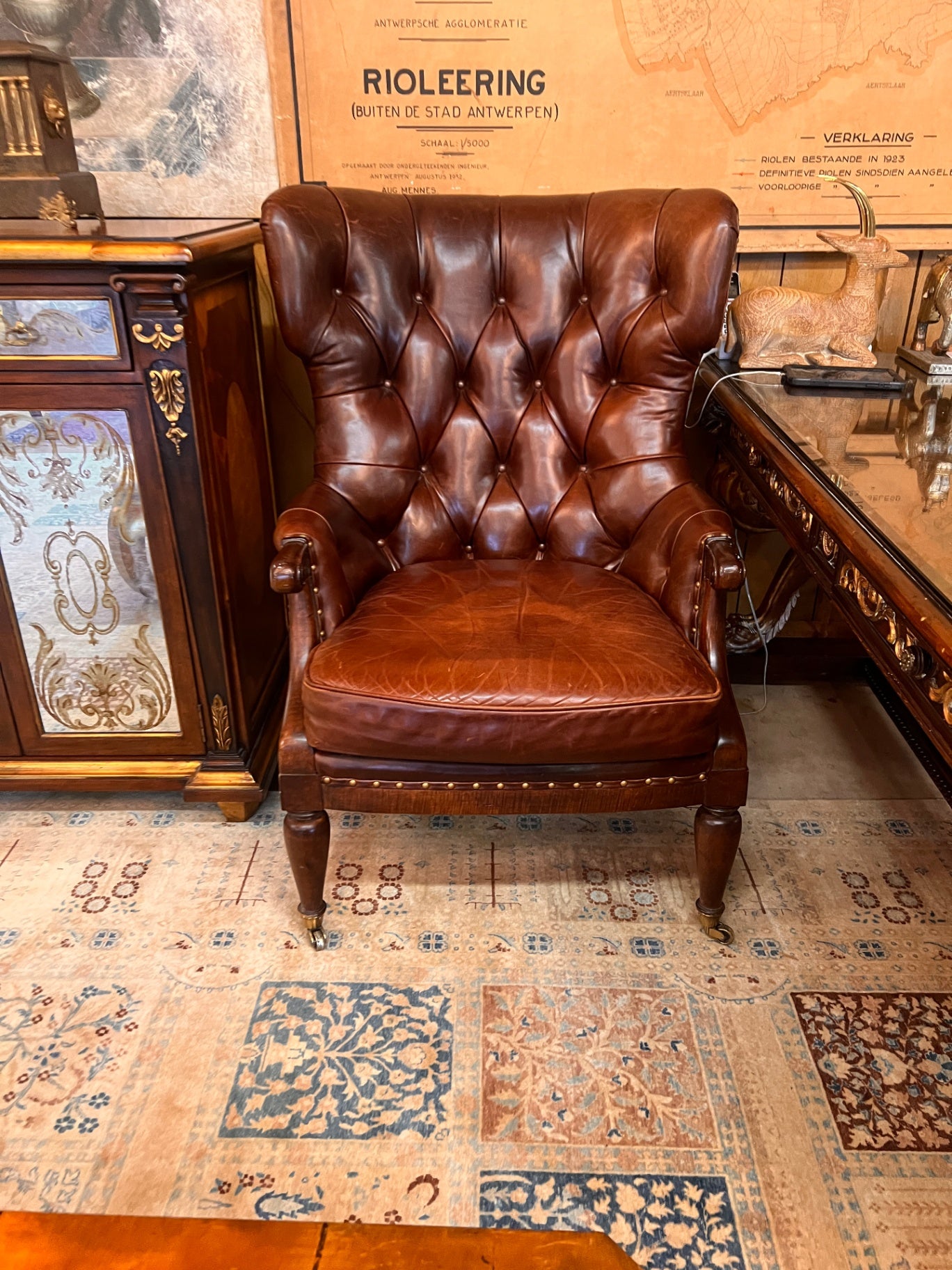 Monarch for Century Furniture Tufted Leather Wingback Chair – Executive Library Collection