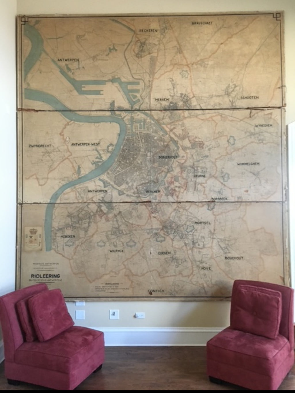 1932 Antwerp City Sewerage Master Plan – Original Linen Engineering Wall Map (12ft x 11ft)