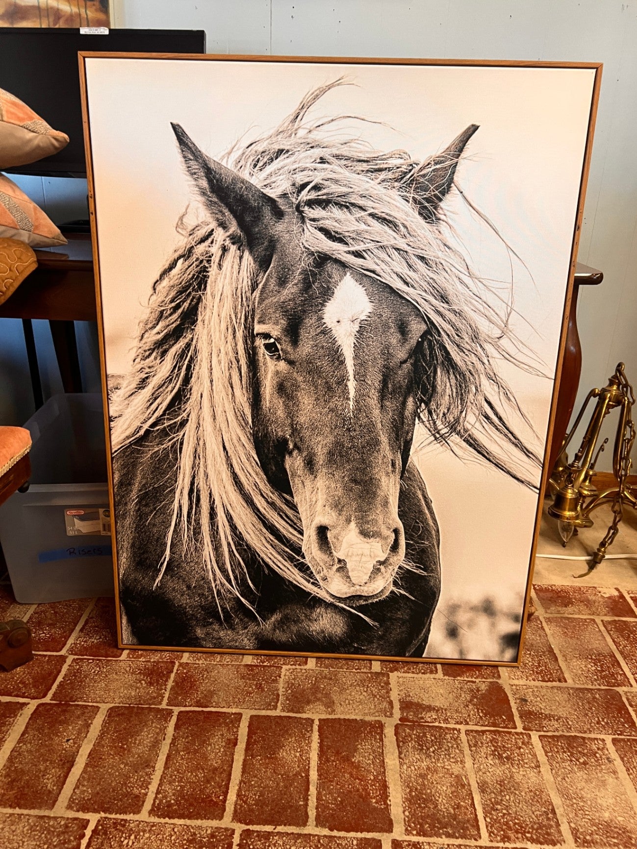 Large Black and White Horse Portrait Print – Modern Western Wall Art