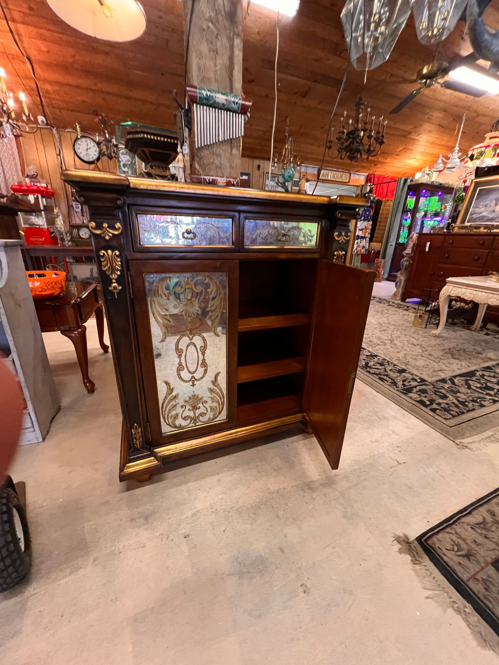 Monarch for Century Furniture “Mirrored Two-Door Vit­reous Cabinet” — Mahogany & Gilt Accent, ca. 1980s–90s