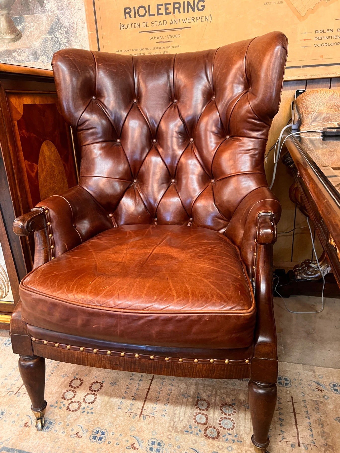 Monarch for Century Furniture Tufted Leather Wingback Chair – Executive Library Collection