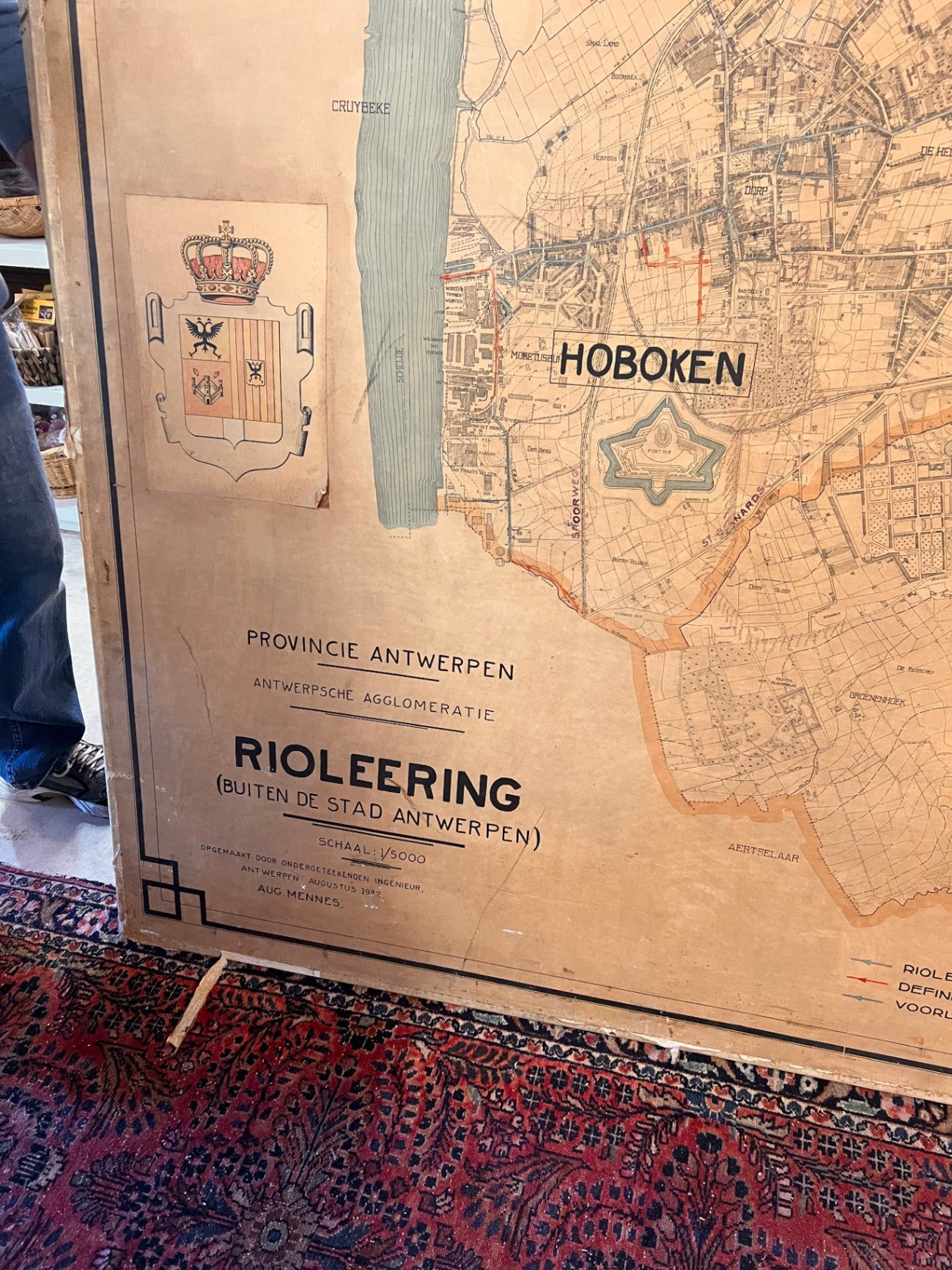 1932 Antwerp City Sewerage Master Plan – Original Linen Engineering Wall Map (12ft x 11ft)