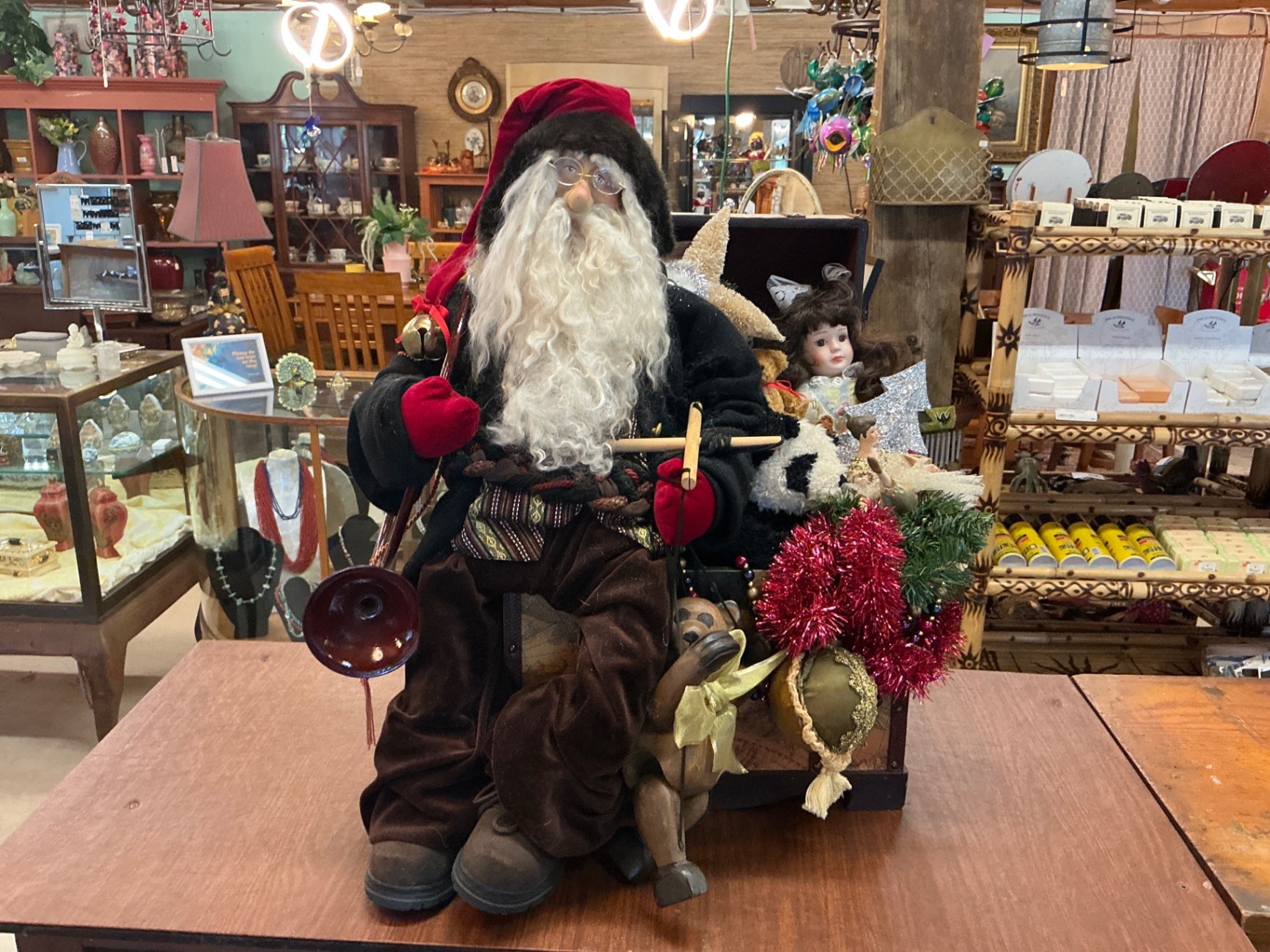 Large Vintage Old-World Father Christmas Figure with Toys & Decorative Accessories