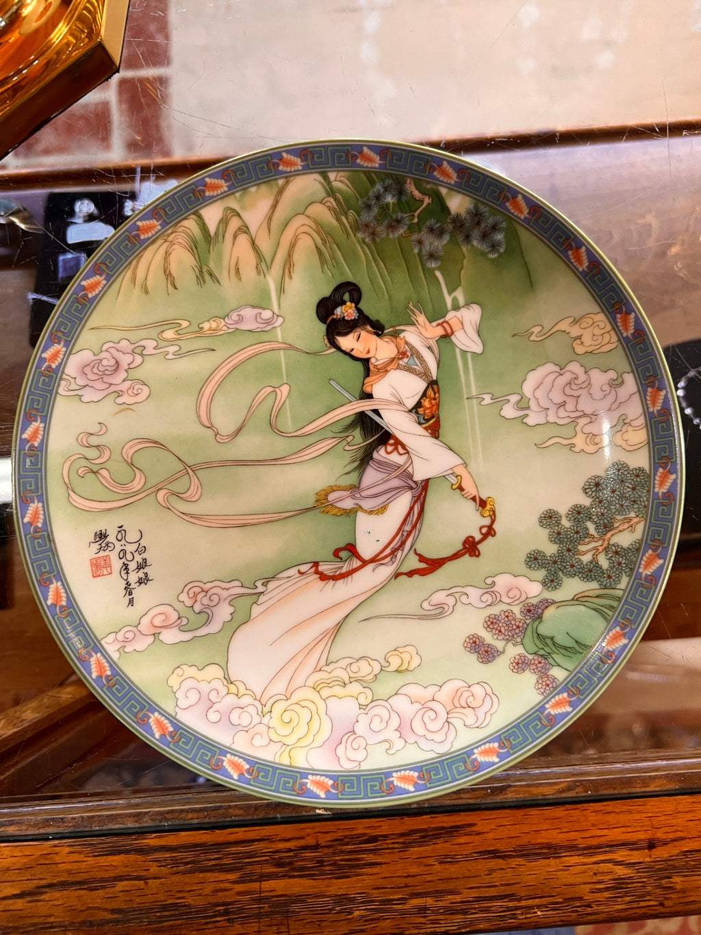 Imperial Jingdezhen Porcelain Plate – “Floating Lady” Scene (1989)
