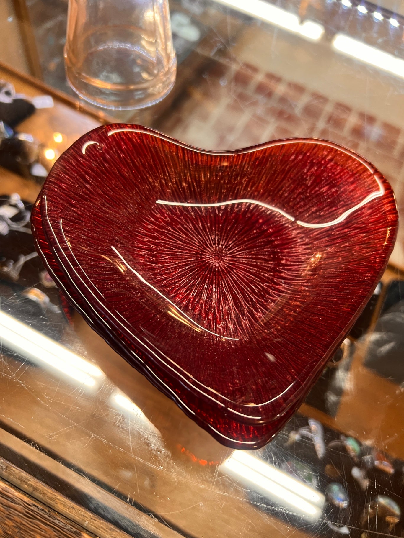 Ruby Red Glass Heart-Shaped Trinket Dish