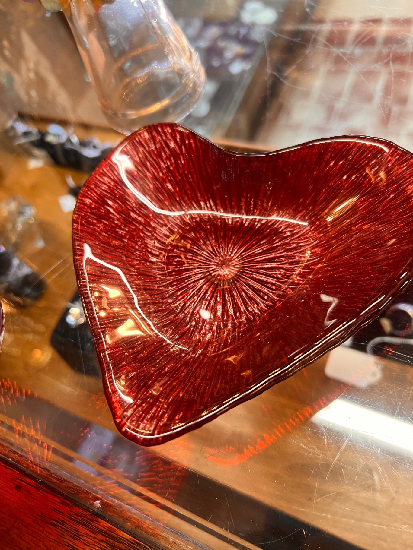 Ruby Red Glass Heart-Shaped Trinket Dish