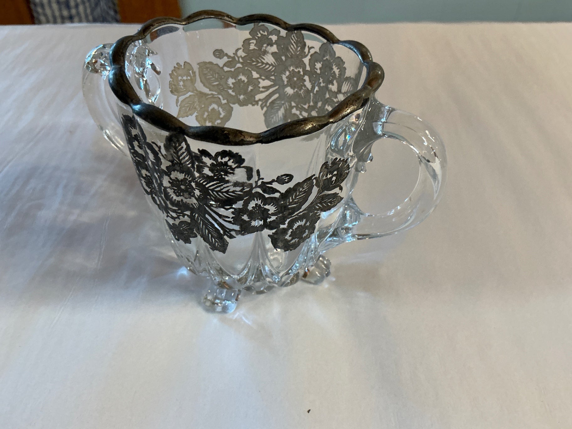 Vintage Silver-Overlay Creamer & Sugar Set – Floral Bouquet Pattern, c.1940s–1950s
