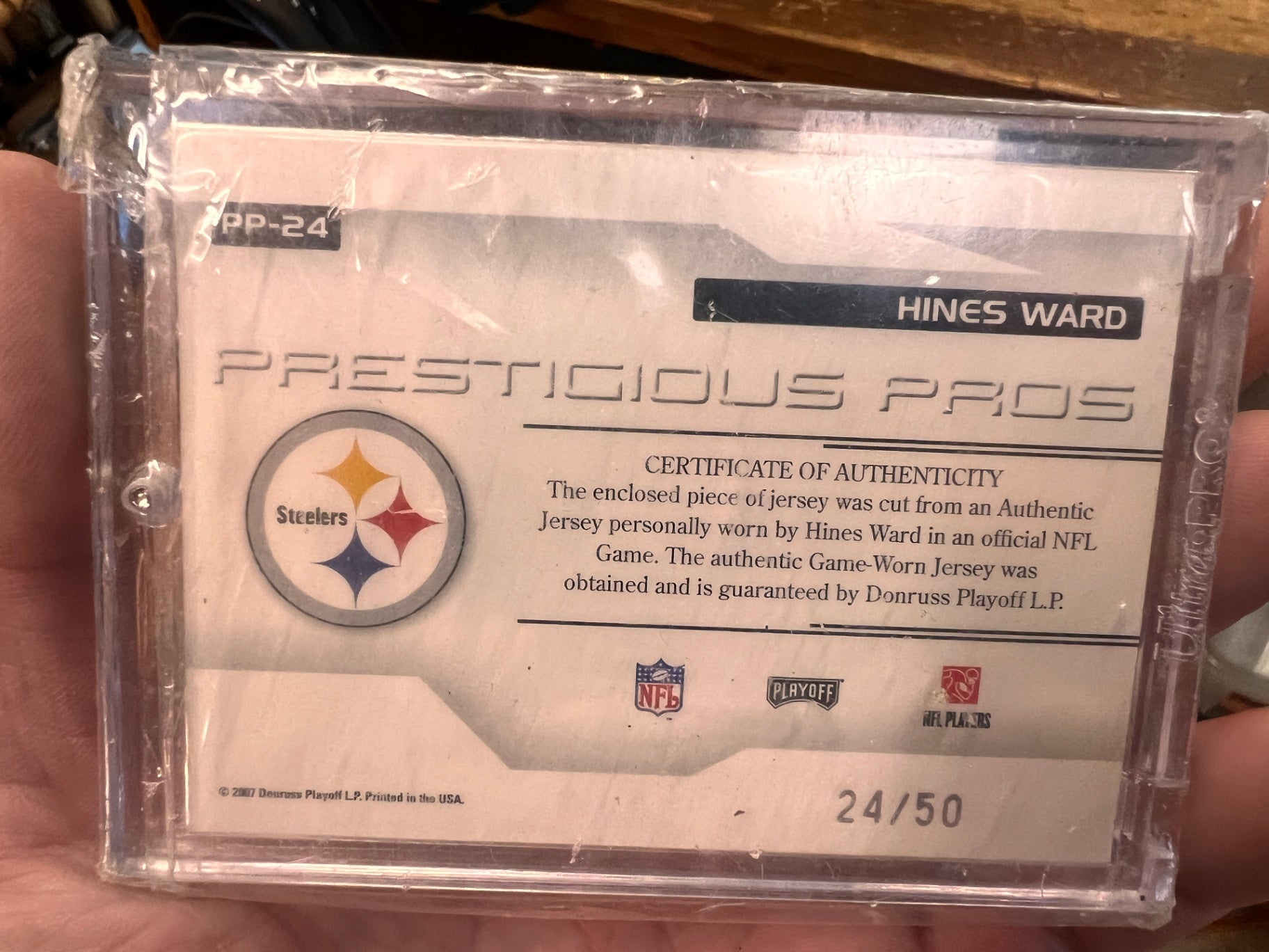 2007 Donruss Playoff Prestige “Prestigious Pros” Hines Ward Game-Worn Jersey Card – Serial #24/50