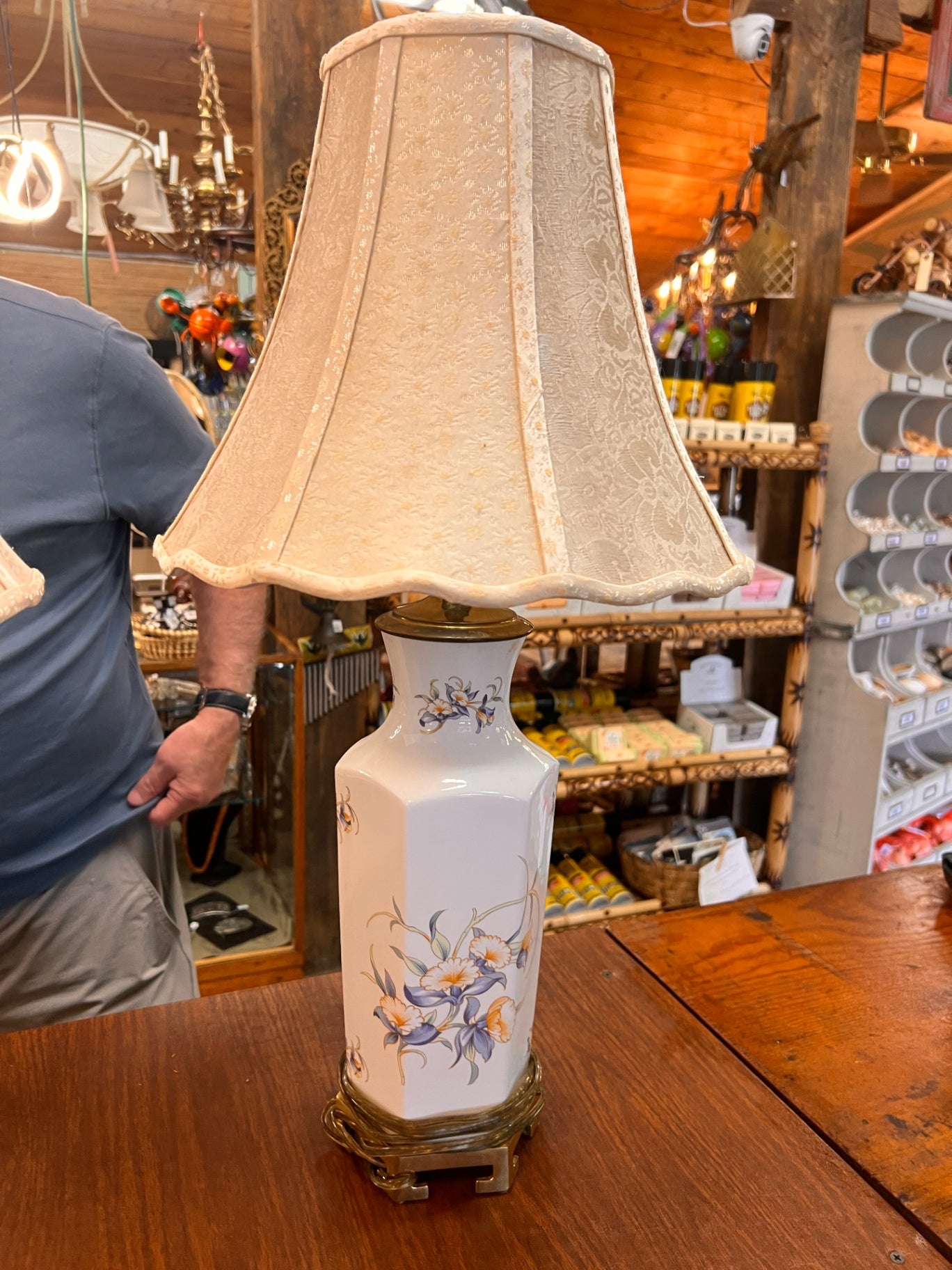 Pair of Aynsley Fine Porcelain Table Lamps Pagoda Shades Each Electrified Working Order Approximately 21 Inches High