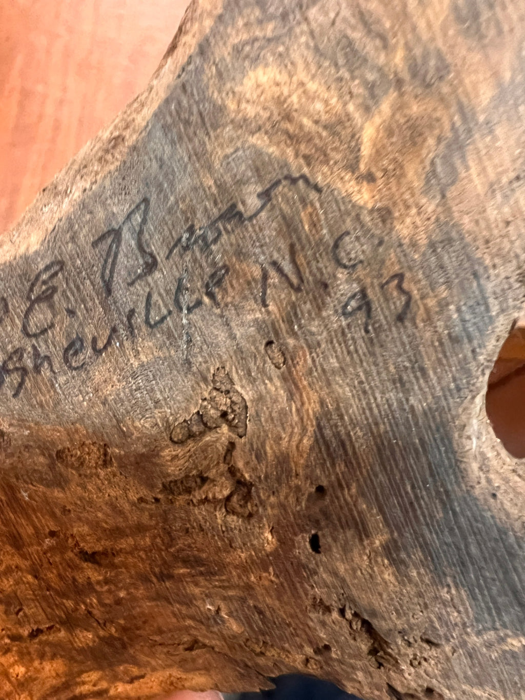 Hand-Carved Chickadee Bird Sculpture on Natural Burl Base – Signed North Carolina Folk Art (1993)