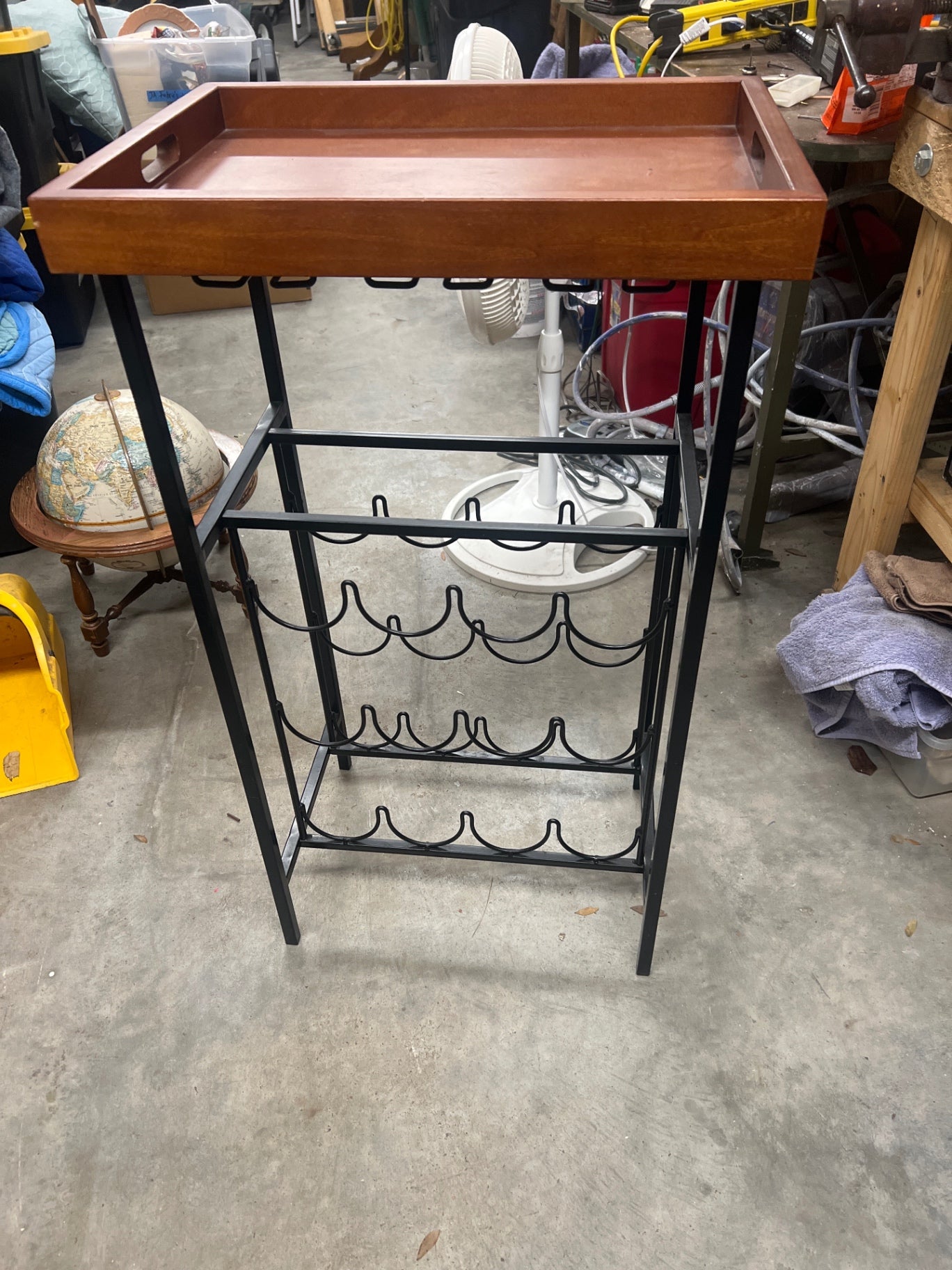 Wooden metal wine rack with tray