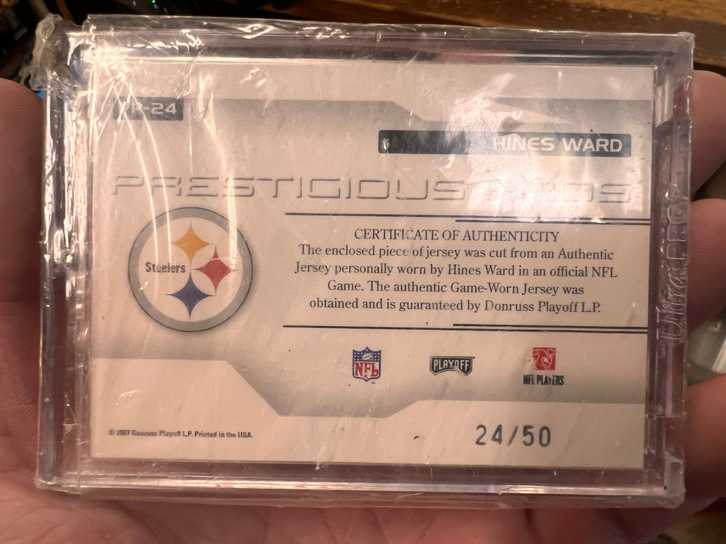2007 Donruss Playoff Prestige “Prestigious Pros” Hines Ward Game-Worn Jersey Card – Serial #24/50