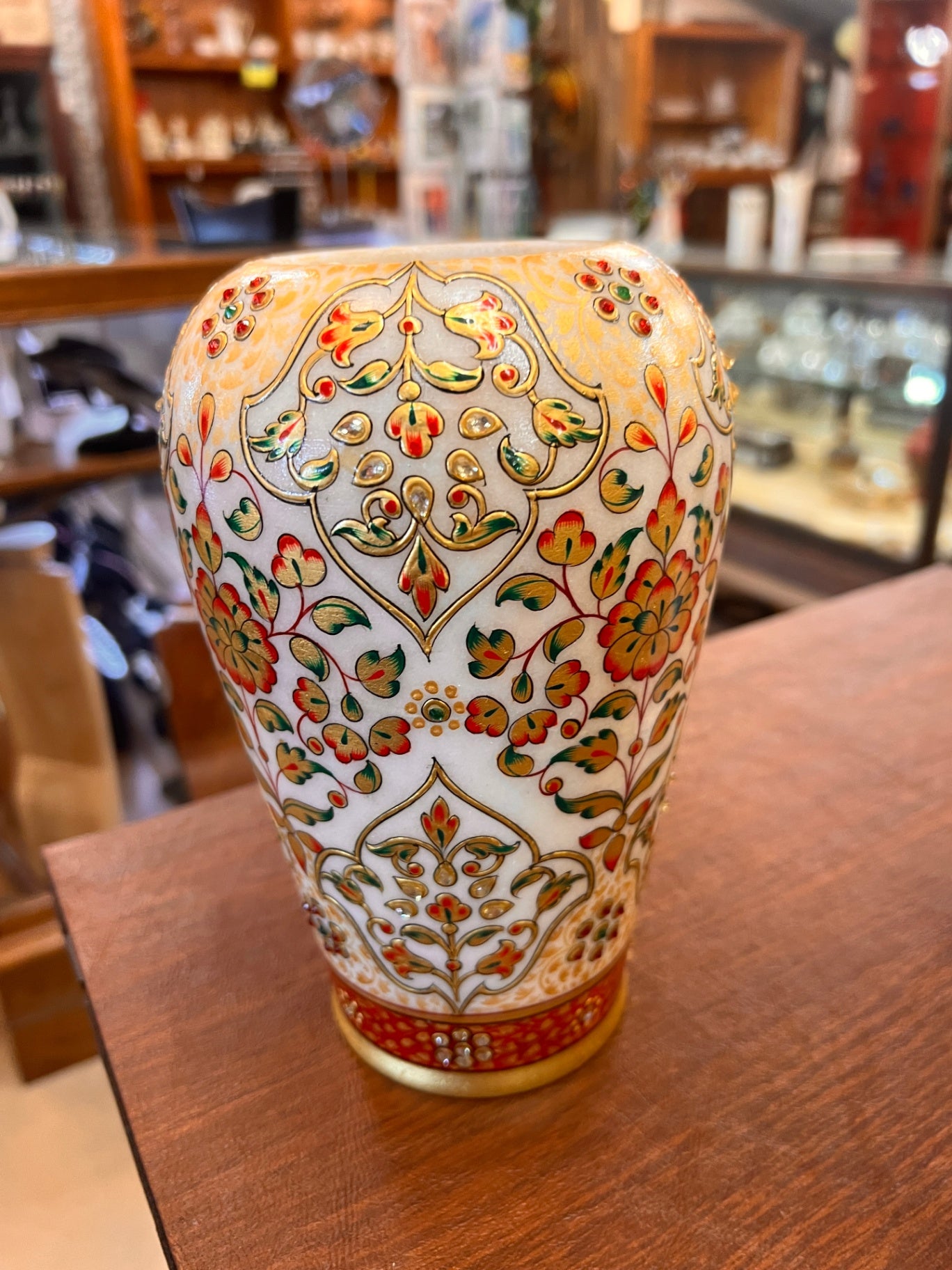 Hand-Painted Indian Meenakari Vase – Traditional Jaipur Enamel Work with Gold Detailing