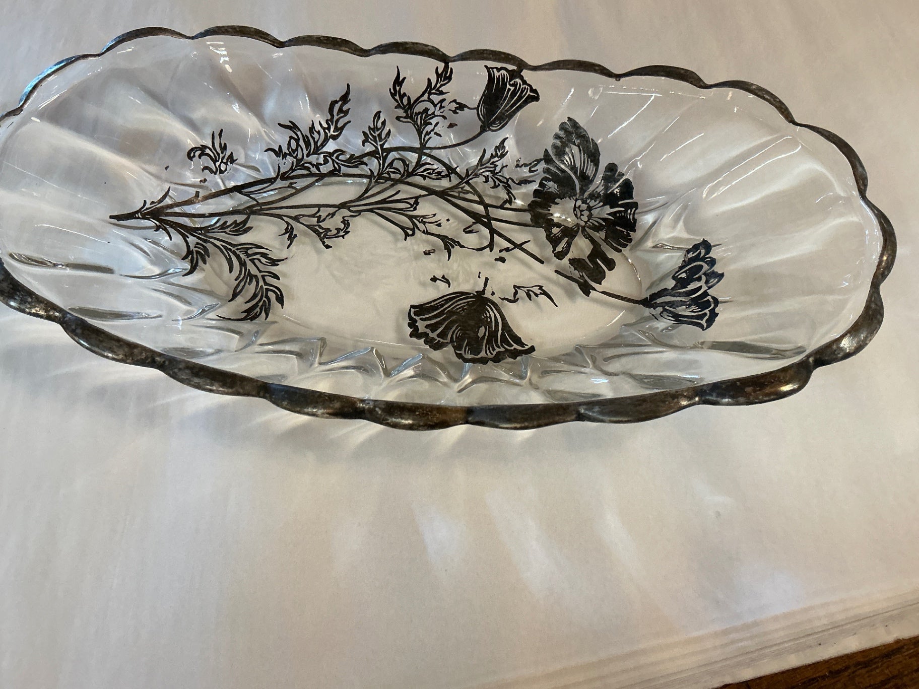 Vintage Silver-Overlay Celery / Serving Tray – Poppy Floral Pattern, c.1940s–1950s