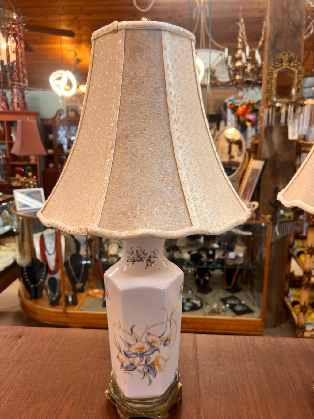 Pair of Aynsley Fine Porcelain Table Lamps Pagoda Shades Each Electrified Working Order Approximately 21 Inches High