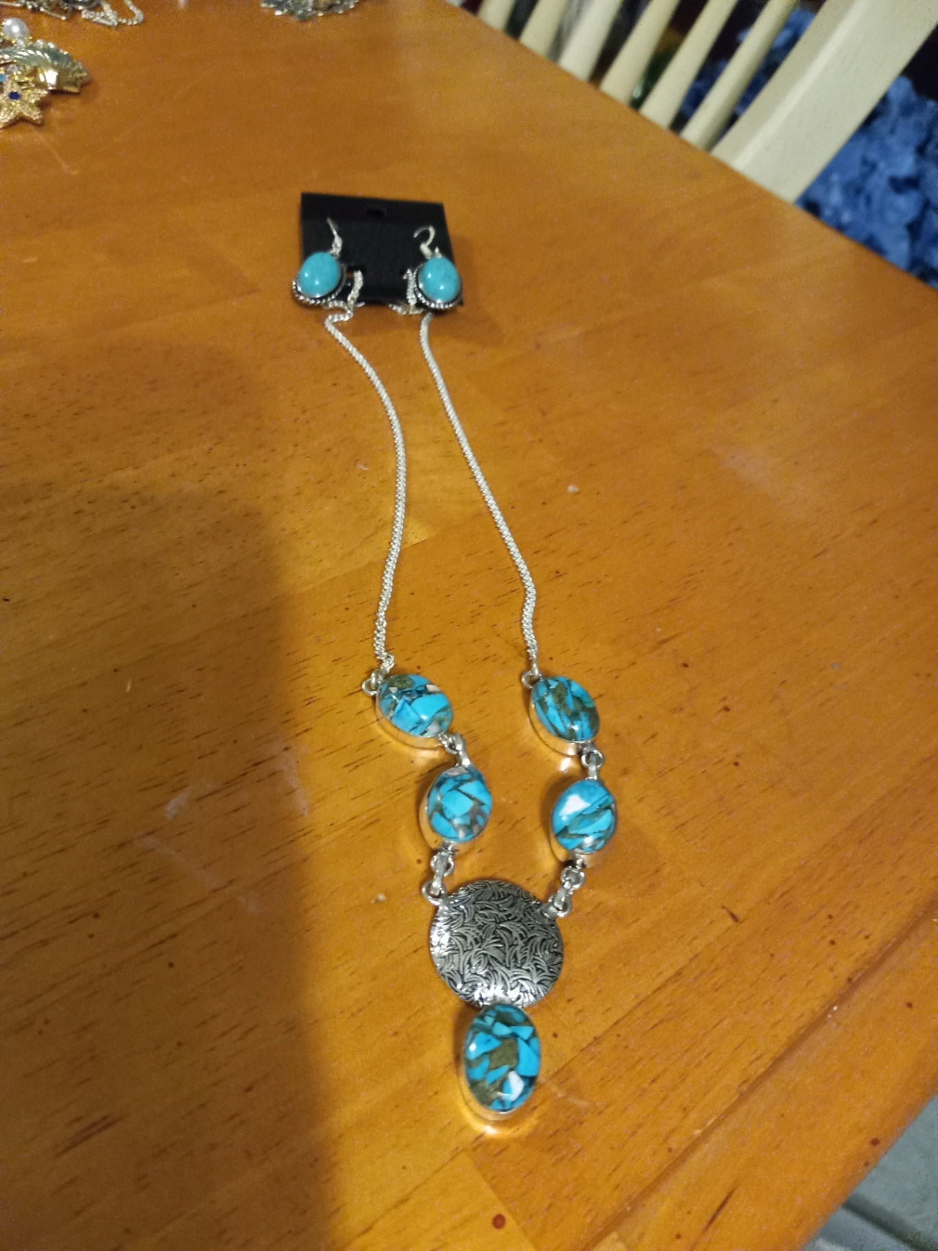Necklace n earrings copper turquoise dsc