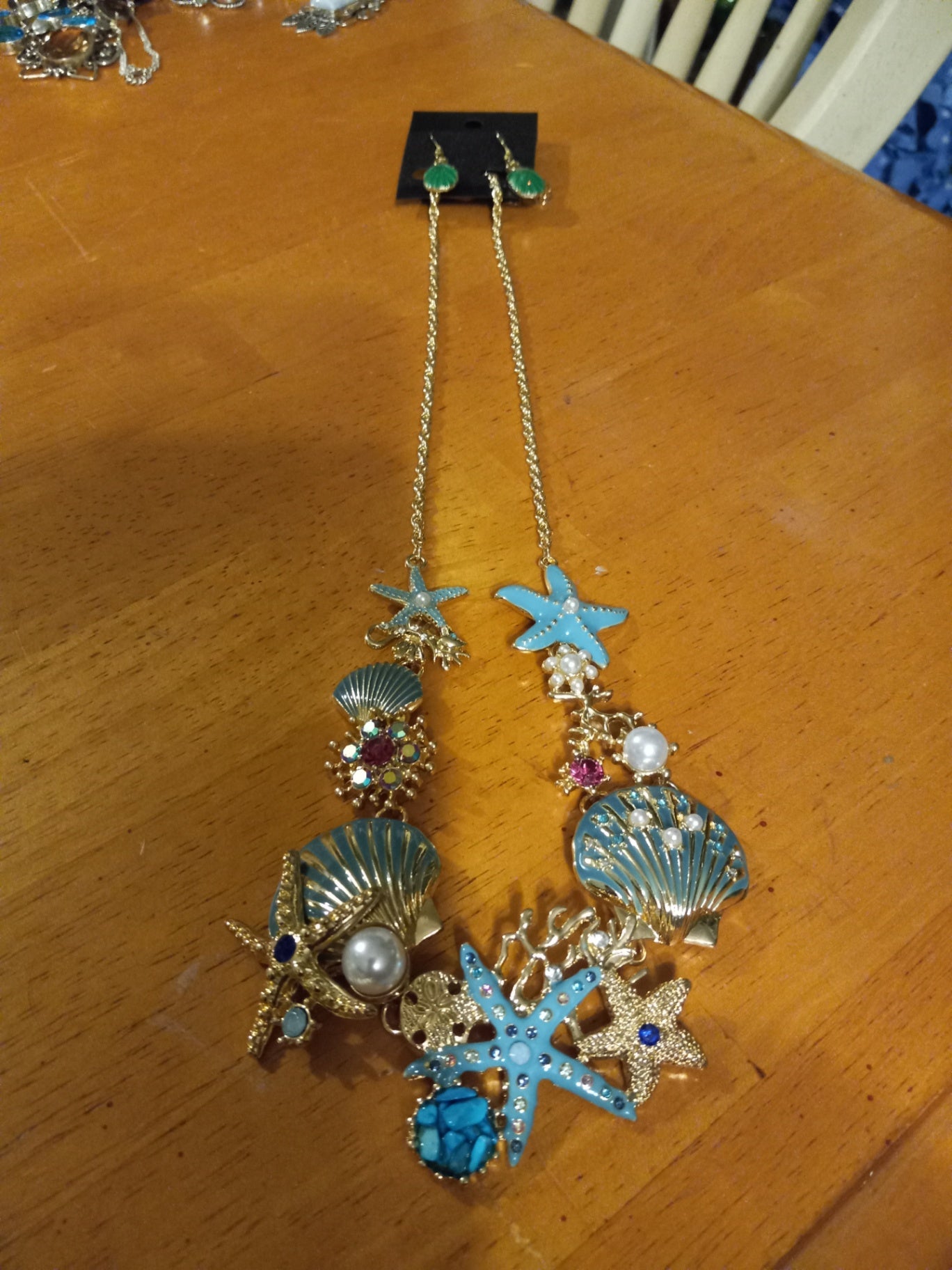 Necklace n earrings teal starfish dsc