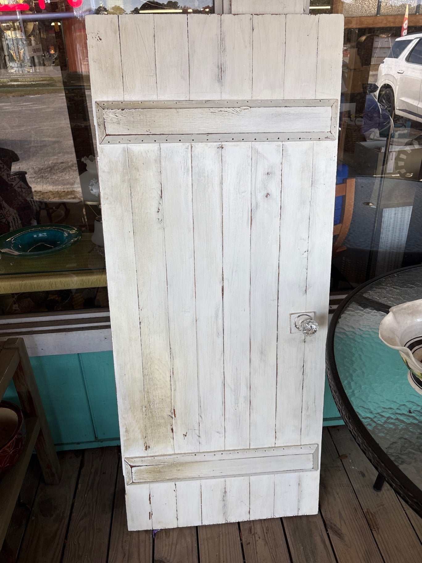 Wood door with glass knob handle