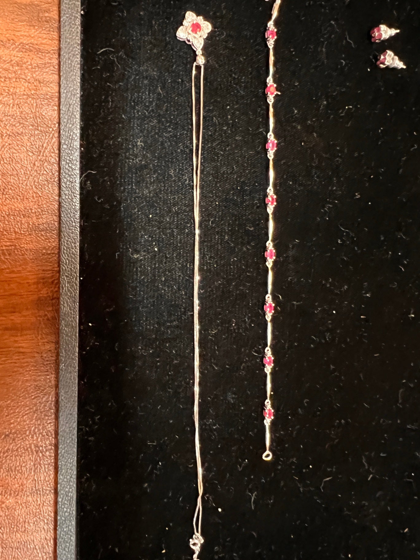 14K White Gold Ruby & Diamond Fine Jewelry Set – Bracelet, Earrings & Pendant (Genuine Rubies, Genuine Diamonds)