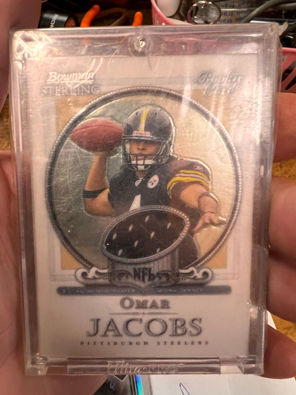 2006 Bowman Sterling Rookie Omar Jacobs – Authentic Player-Worn Jersey Card (Pittsburgh Steelers)