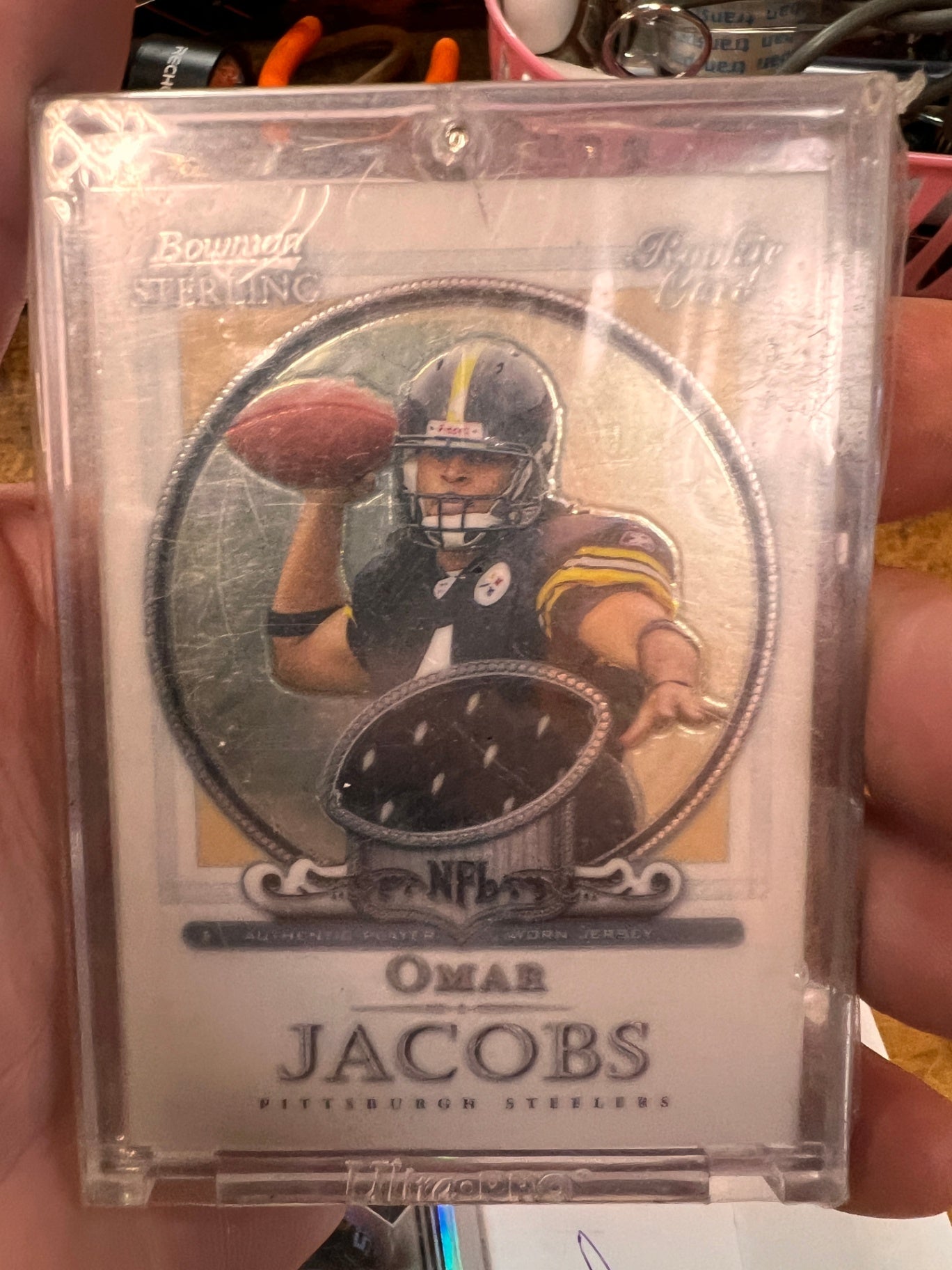 2006 Bowman Sterling Rookie Omar Jacobs – Authentic Player-Worn Jersey Card (Pittsburgh Steelers)