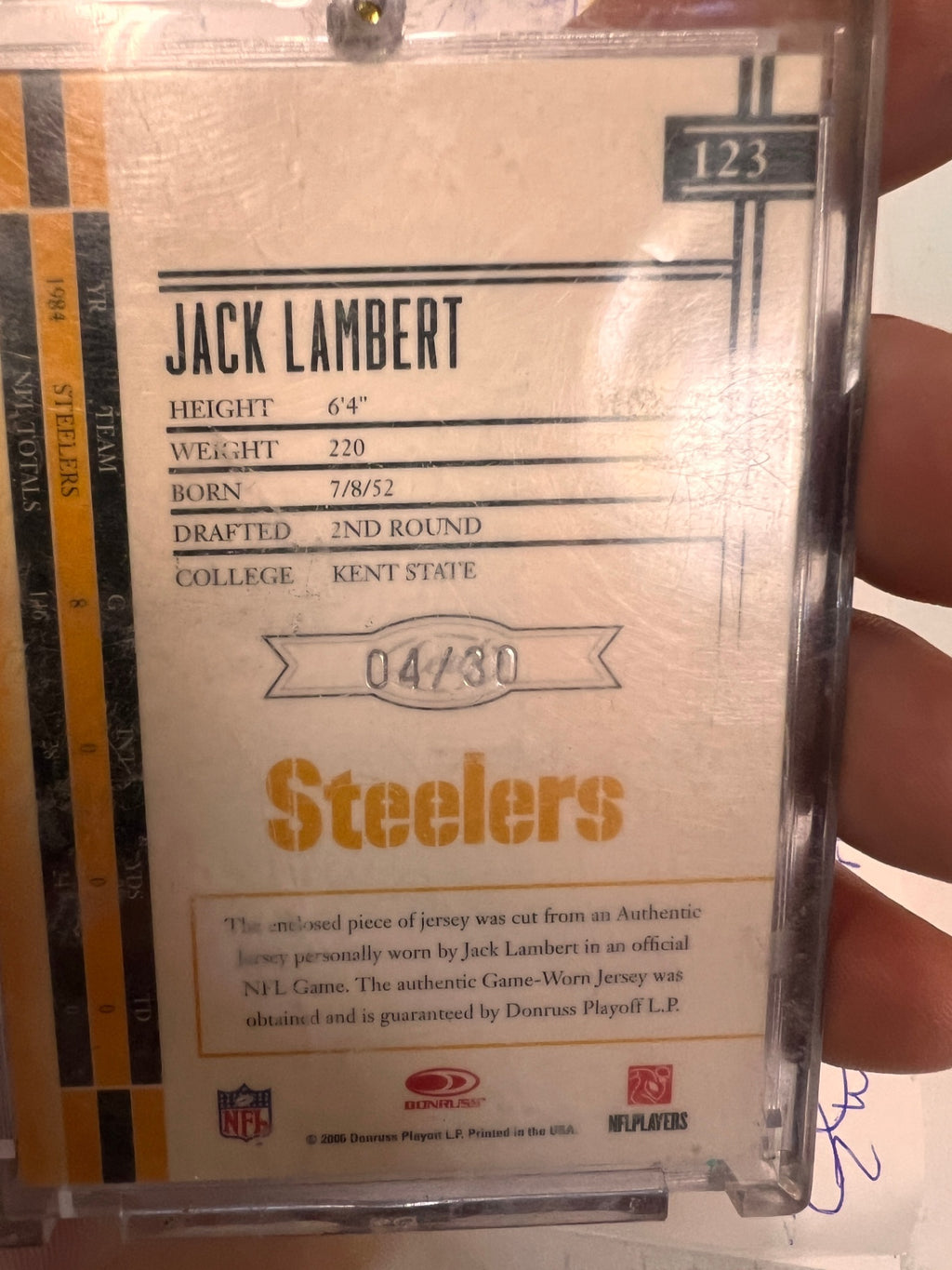 2006 Donruss Playoff “Leaf Limited” Jack Lambert Game-Worn Jersey Card – Serial #04/30