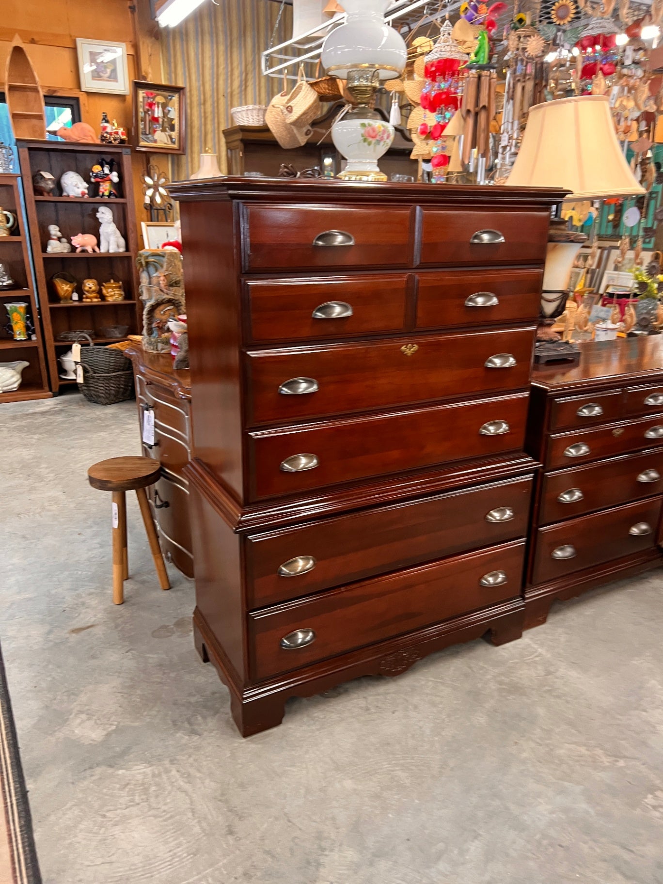 Kincaid Solid Cherry Highboy Chest – 9-Drawer Traditional Tall Dresser w/ Brushed Nickel Cup Pulls