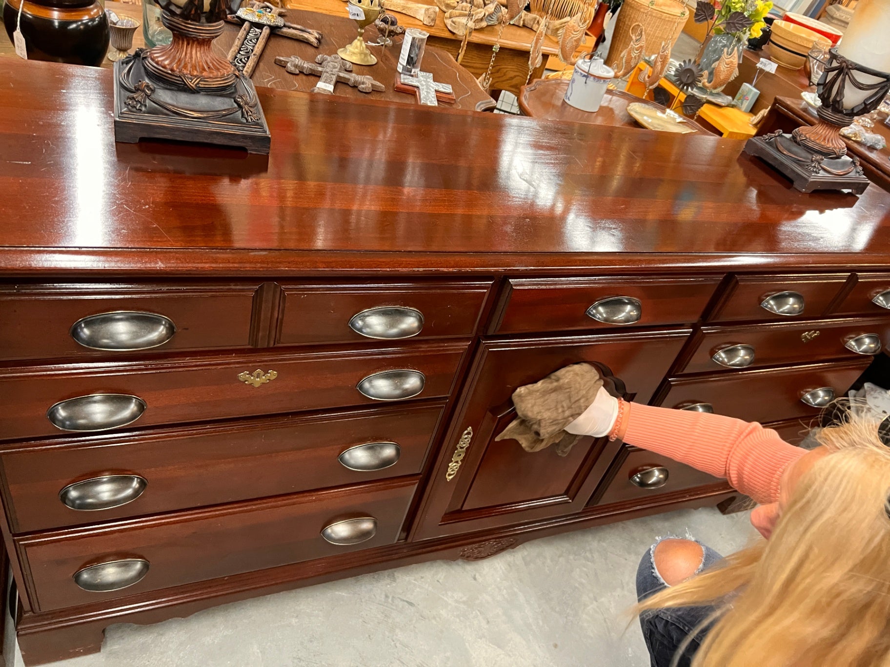 Kincaid Solid Cherry 12-Drawer Dresser w/ Center Cabinet & Brushed Nickel Cup Pulls