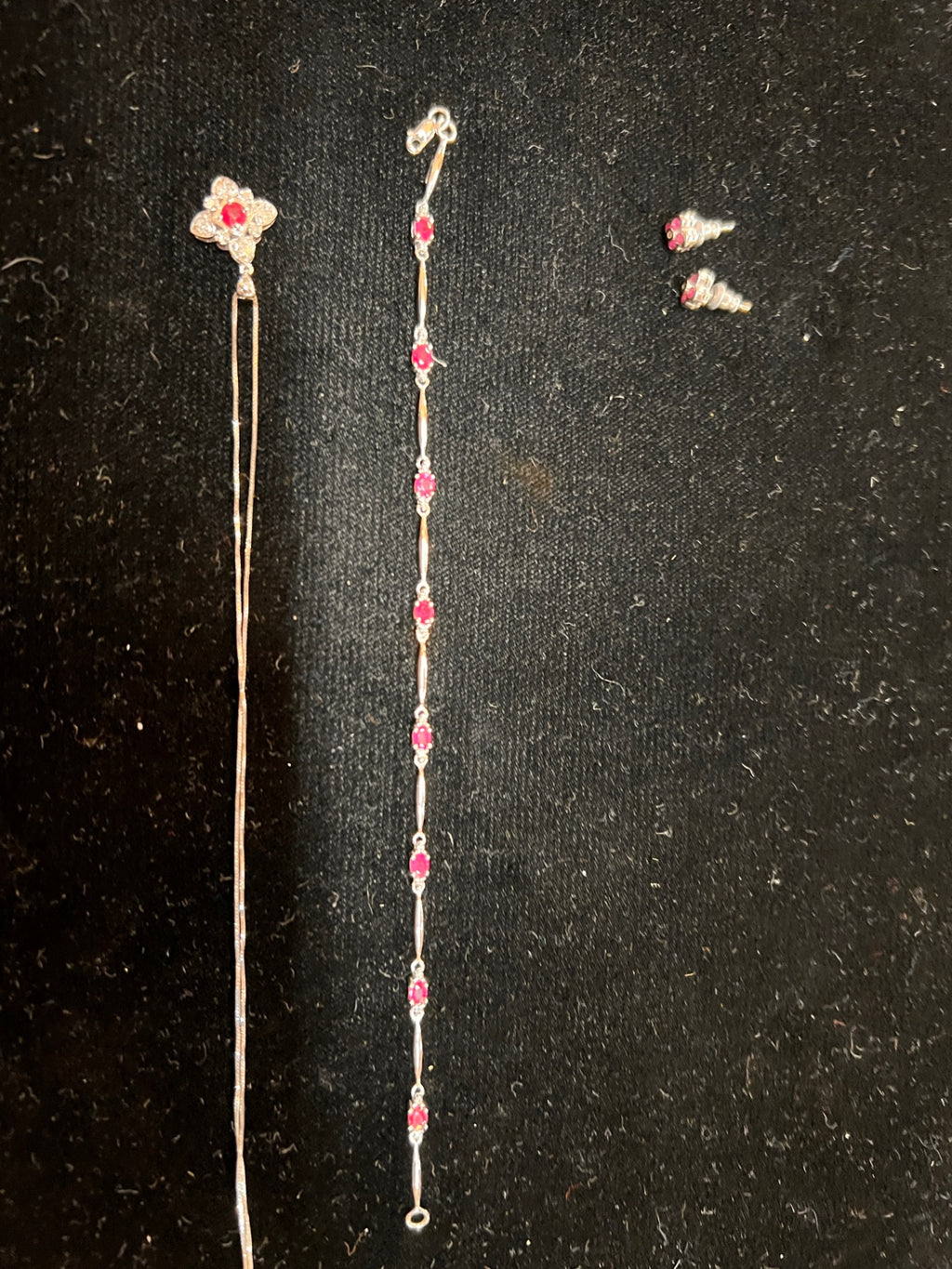 14K White Gold Ruby & Diamond Fine Jewelry Set – Bracelet, Earrings & Pendant (Genuine Rubies, Genuine Diamonds)