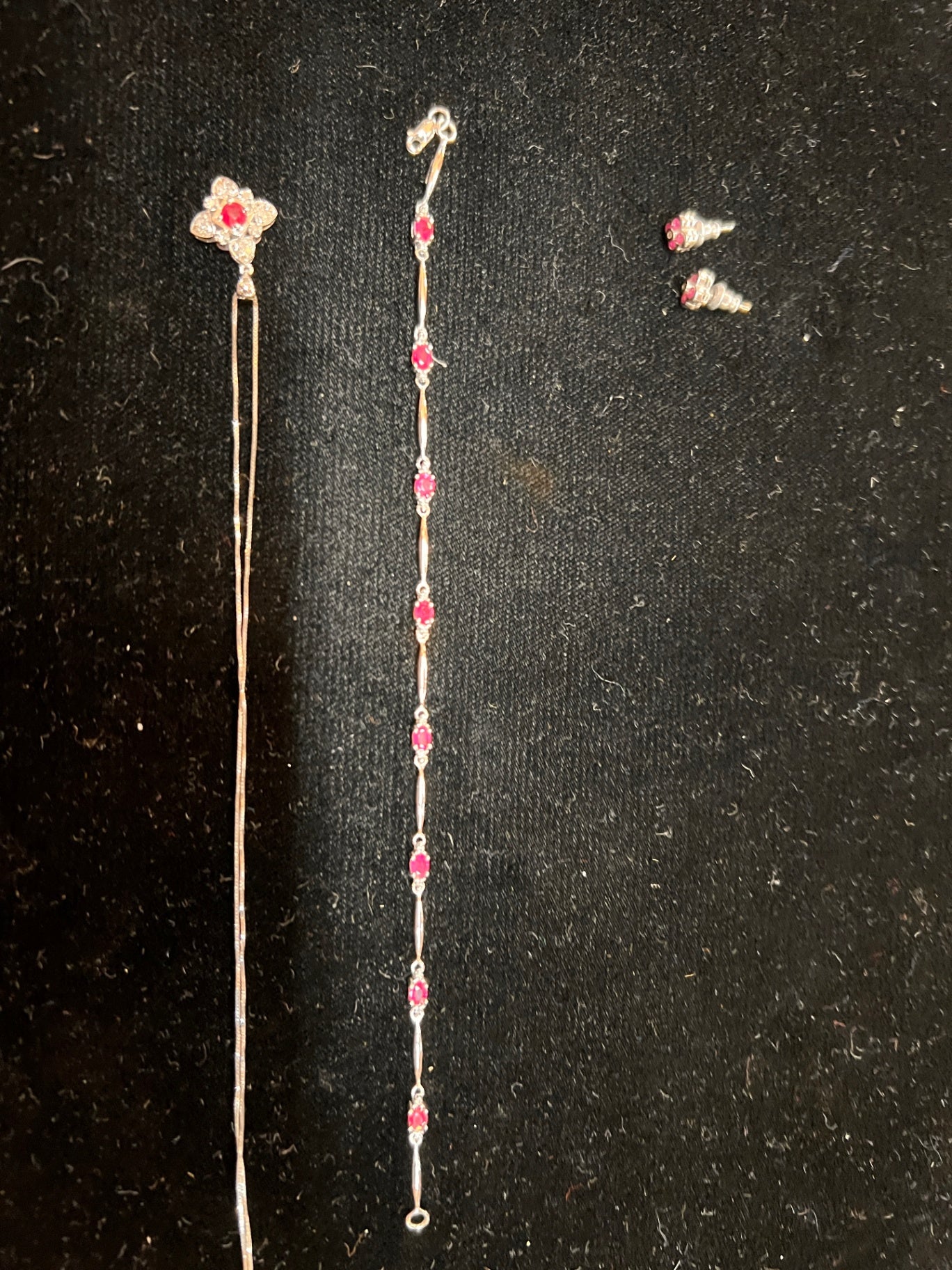 14K White Gold Ruby & Diamond Fine Jewelry Set – Bracelet, Earrings & Pendant (Genuine Rubies, Genuine Diamonds)