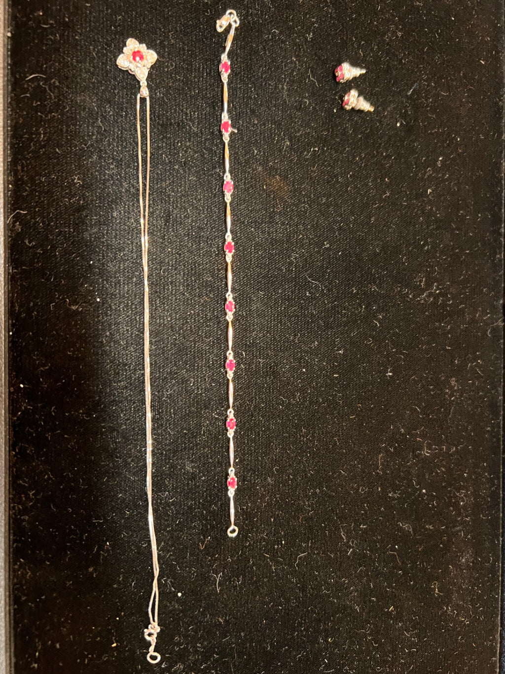 14K White Gold Ruby & Diamond Fine Jewelry Set – Bracelet, Earrings & Pendant (Genuine Rubies, Genuine Diamonds)