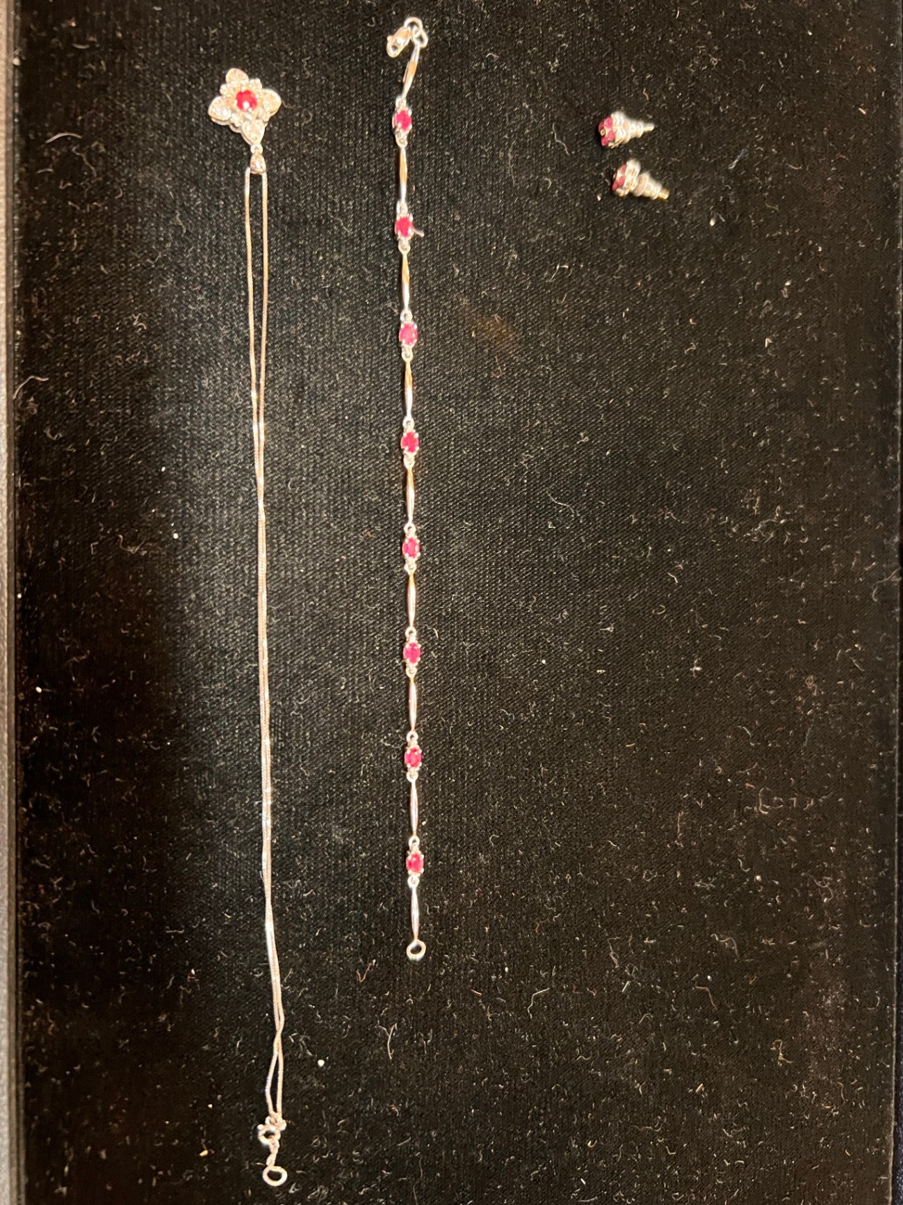 14K White Gold Ruby & Diamond Fine Jewelry Set – Bracelet, Earrings & Pendant (Genuine Rubies, Genuine Diamonds)