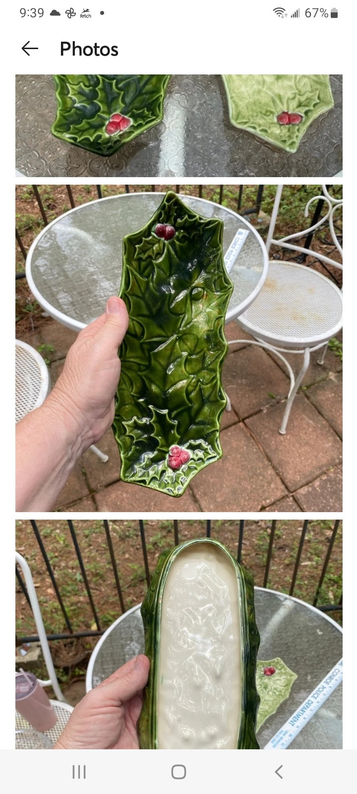 Lefton dk grn holly dish dsc