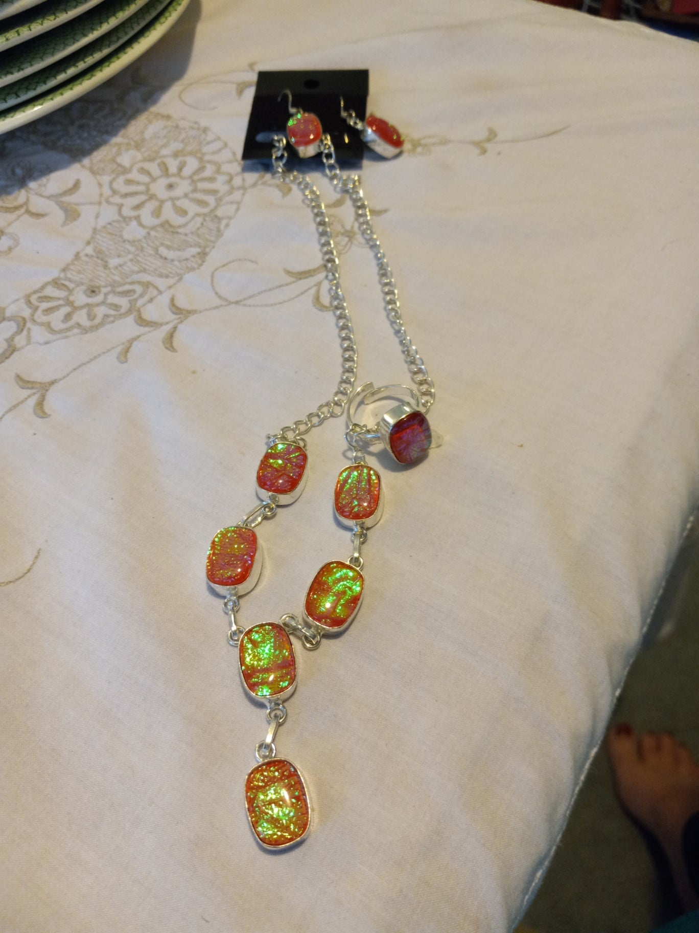Orange earrings n necklace dsc