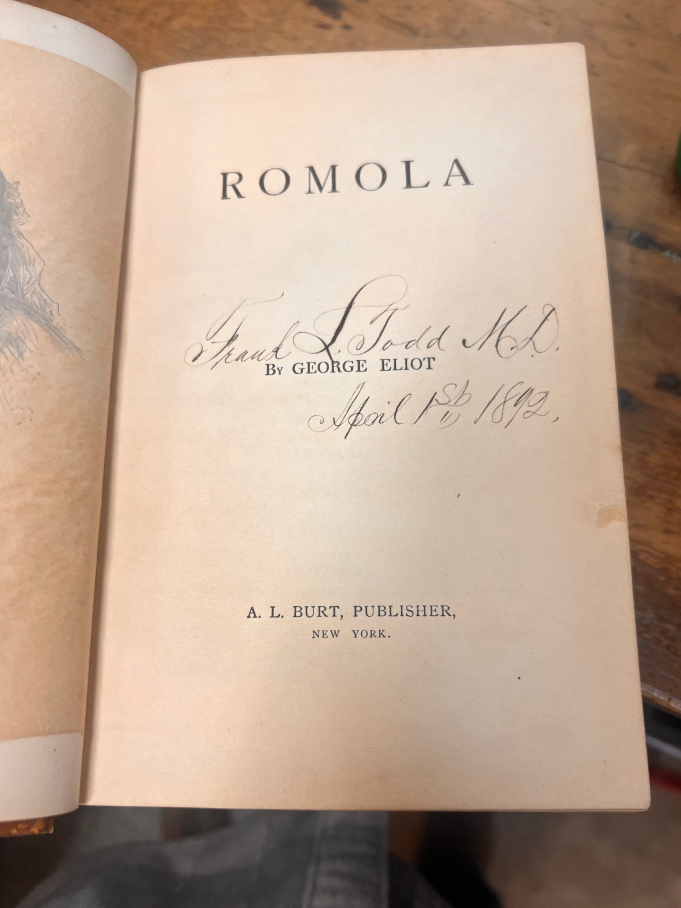 Romola by George Eliot – A.L. Burt Edition, c.1890s (Inscribed 1892)