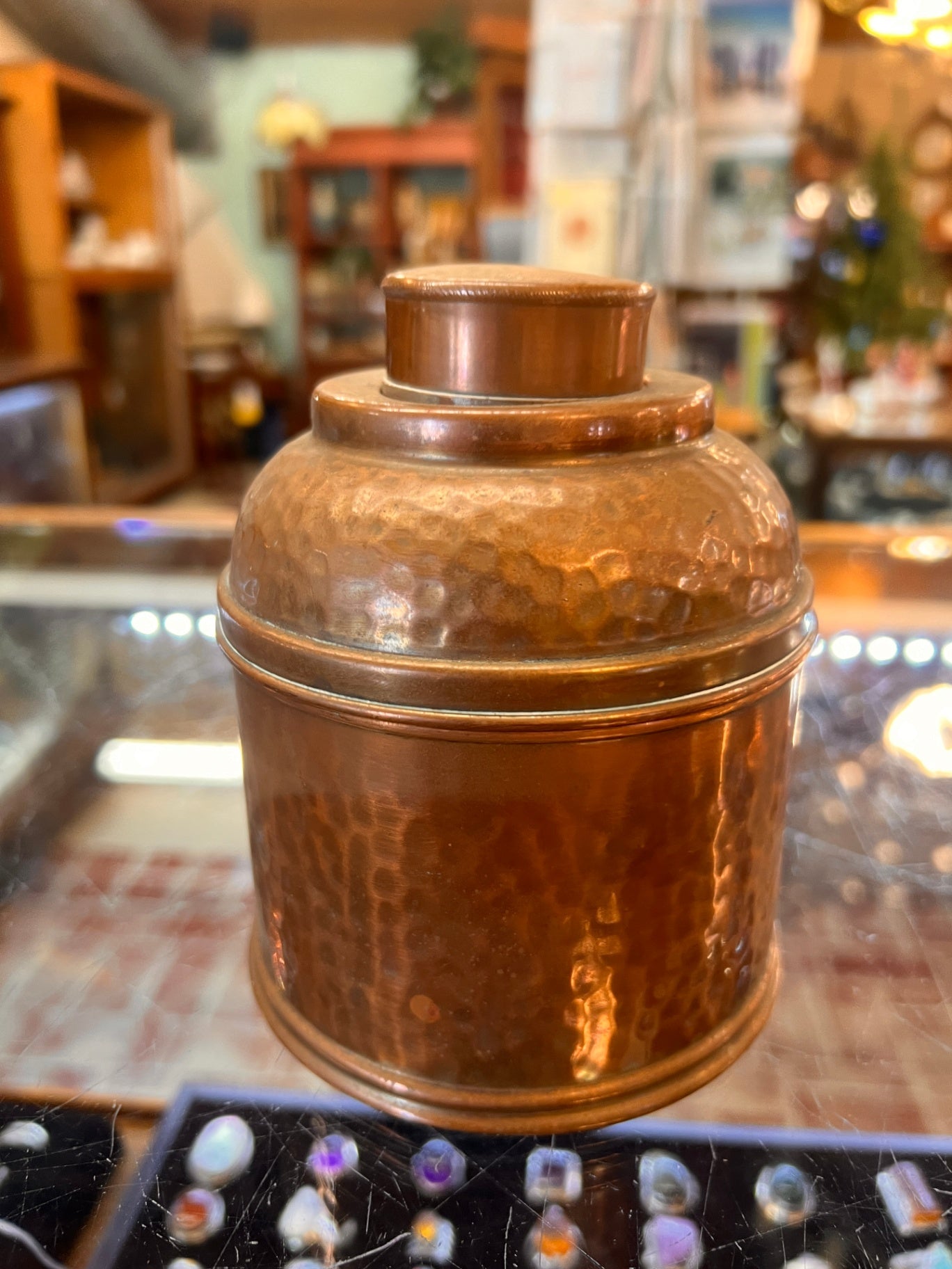Early 20th-Century “RUMIDOR” Copper Humidor – Embossed Patent Marked Tobacco Jar