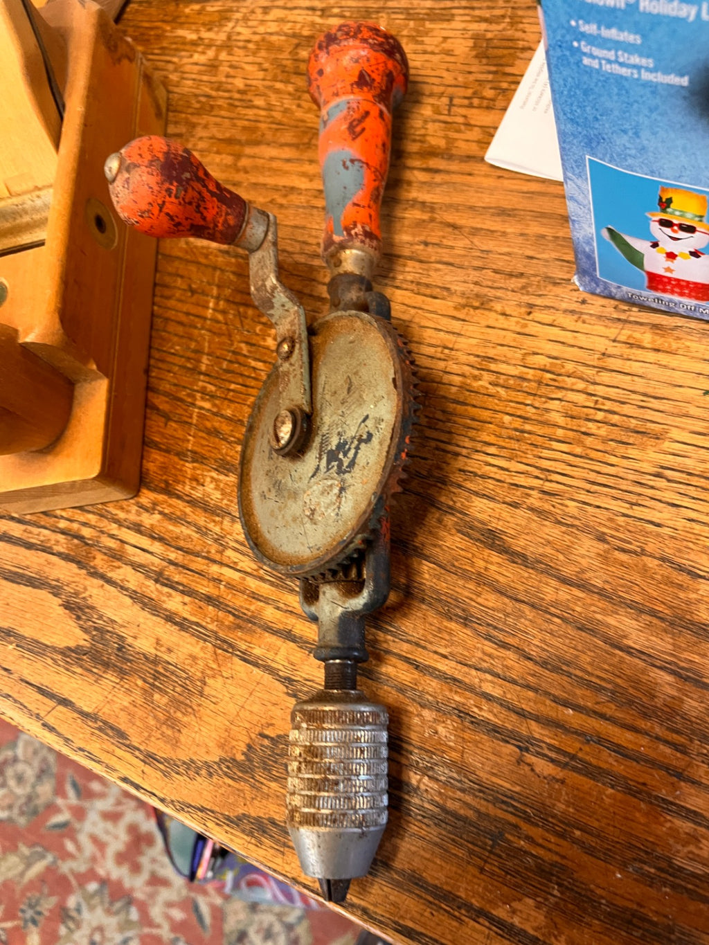 Vintage Hand Drill, Tool, Red