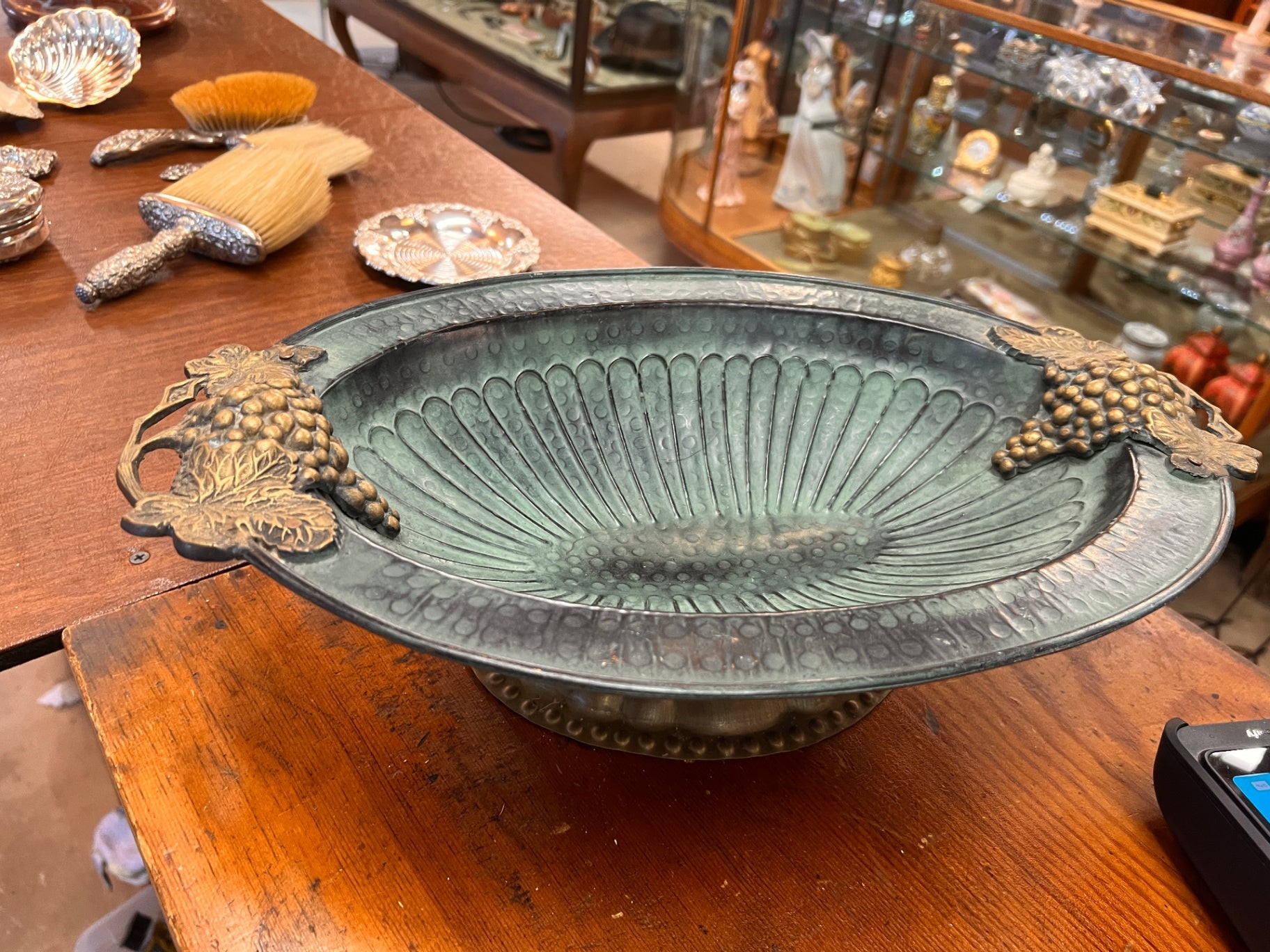 John-Richard Grape Motif Centerpiece Bowl – Verdigris Bronze Finish