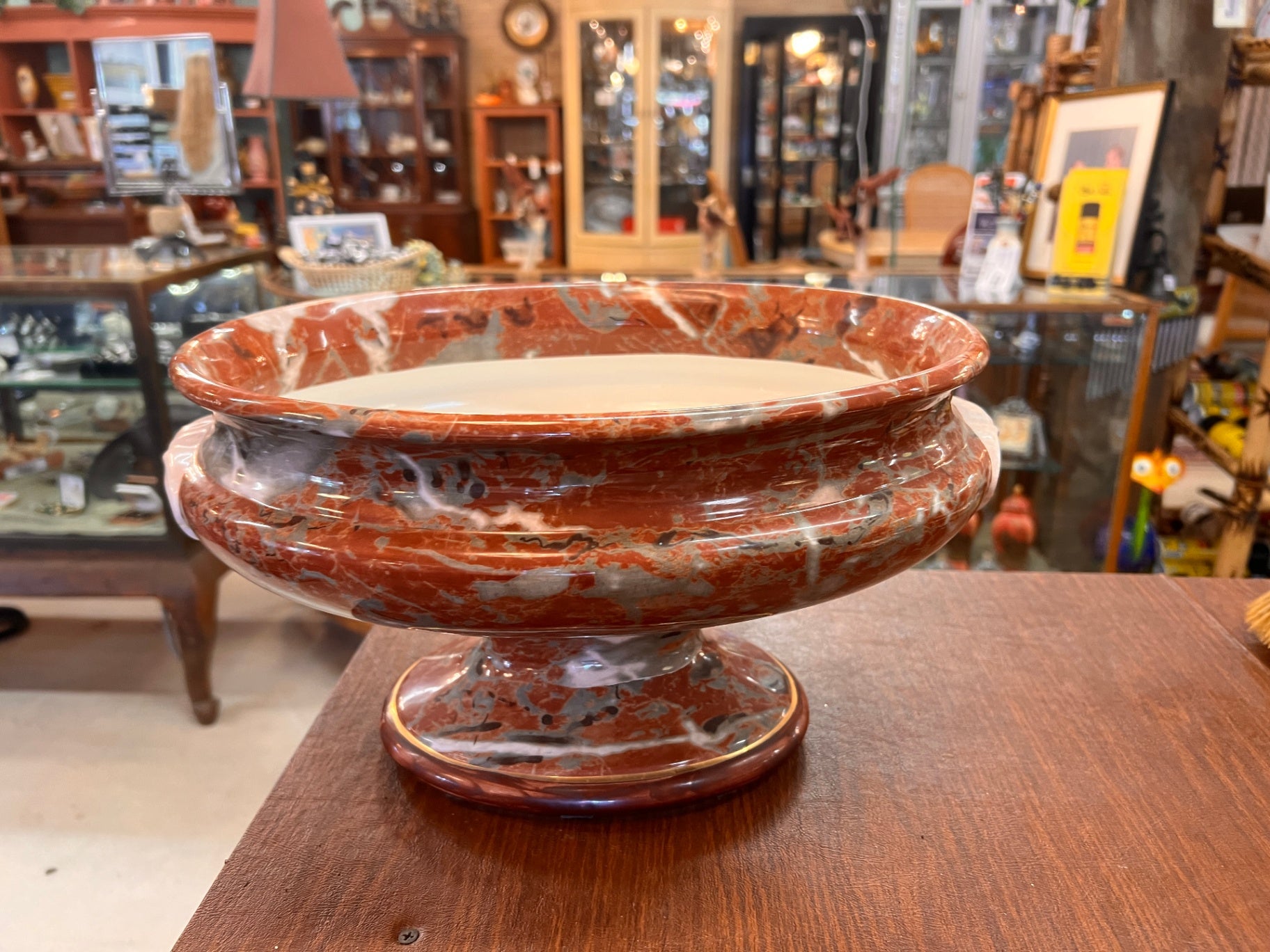 Italian SCC Neoclassical Alabaster & Marble Centerpiece Bowl – 15" Footed Tazza Form
