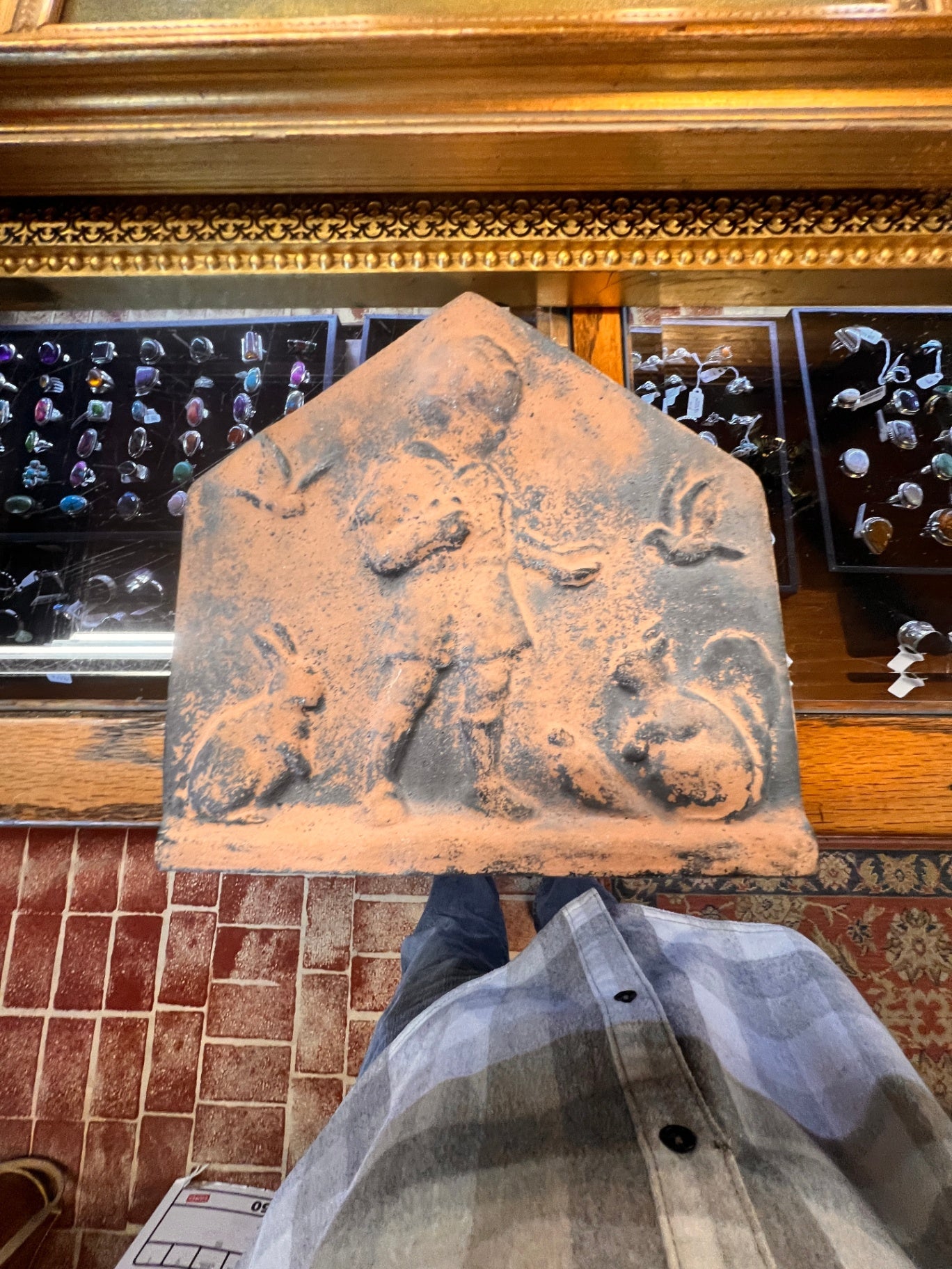 Victorian-Style Terracotta Plaque of Child with Birds and Squirrels 